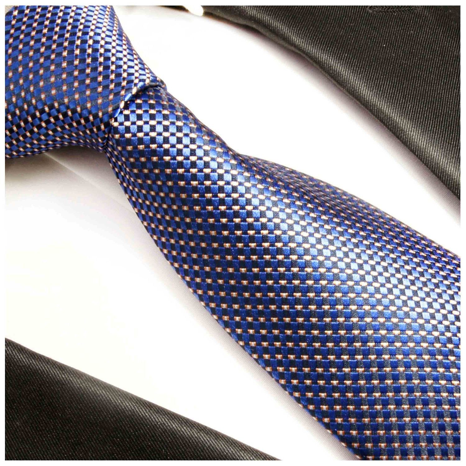 Breit Seidenkrawatte Paul (Set, blau mit Herren (165cm), 393 gepunktet Tuch lang Extra mit 2-St., 100% Malone Seide Krawatte Einstecktuch) modern Krawatte (8cm),