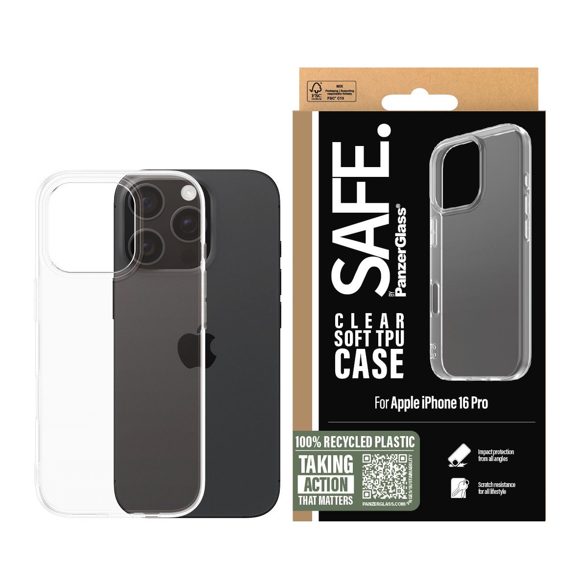 SAFE by PanzerGlass Handyhülle Soft TPU Case für Apple iPhone 16 Pro, Backcover, Schutzhülle, Handyschutzhülle, Case, Schutzcase, stoßfest