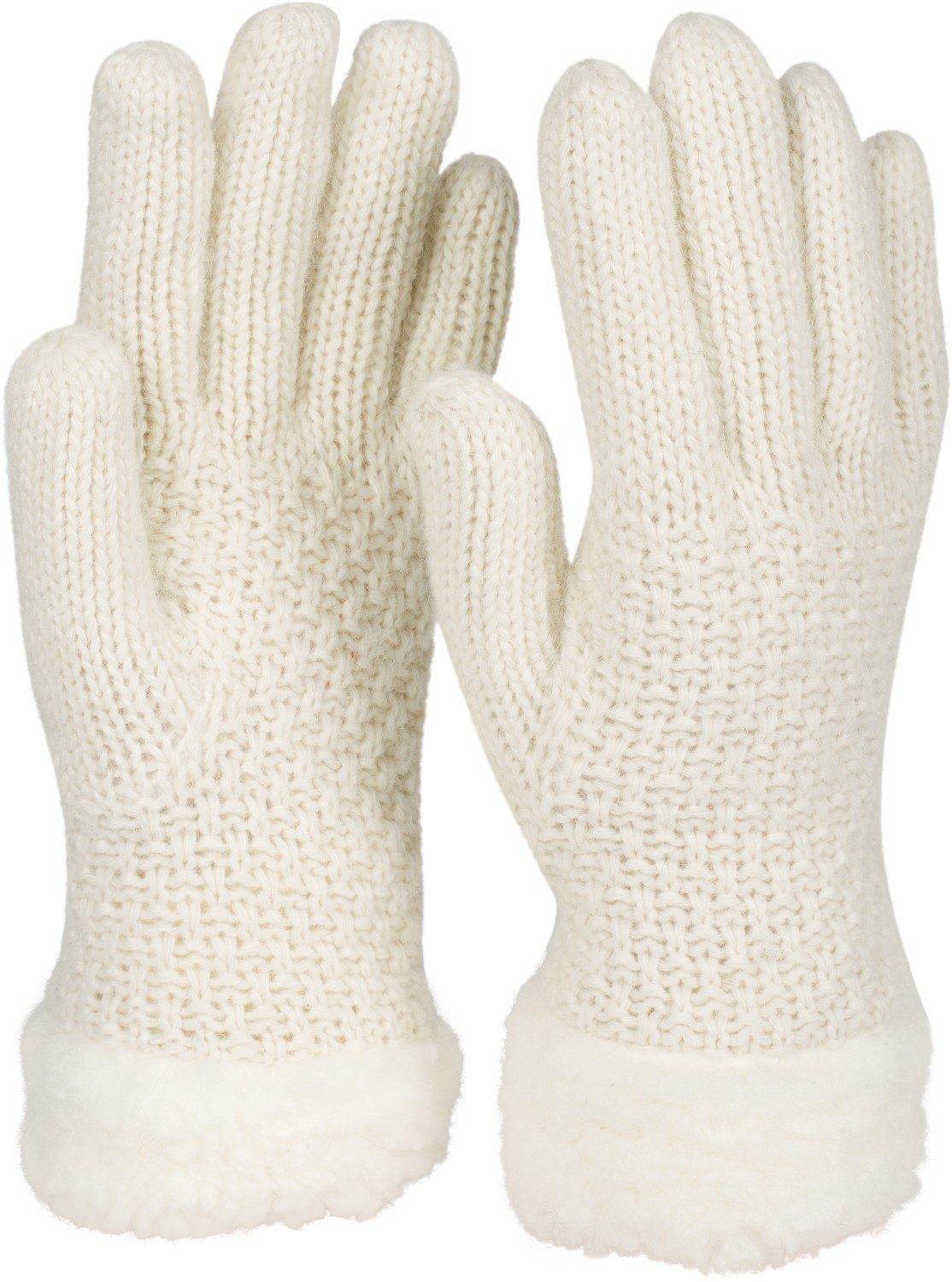 Fleece Perlmuster Creme-Weiß und mit Strickhandschuhe styleBREAKER Strickhandschuhe