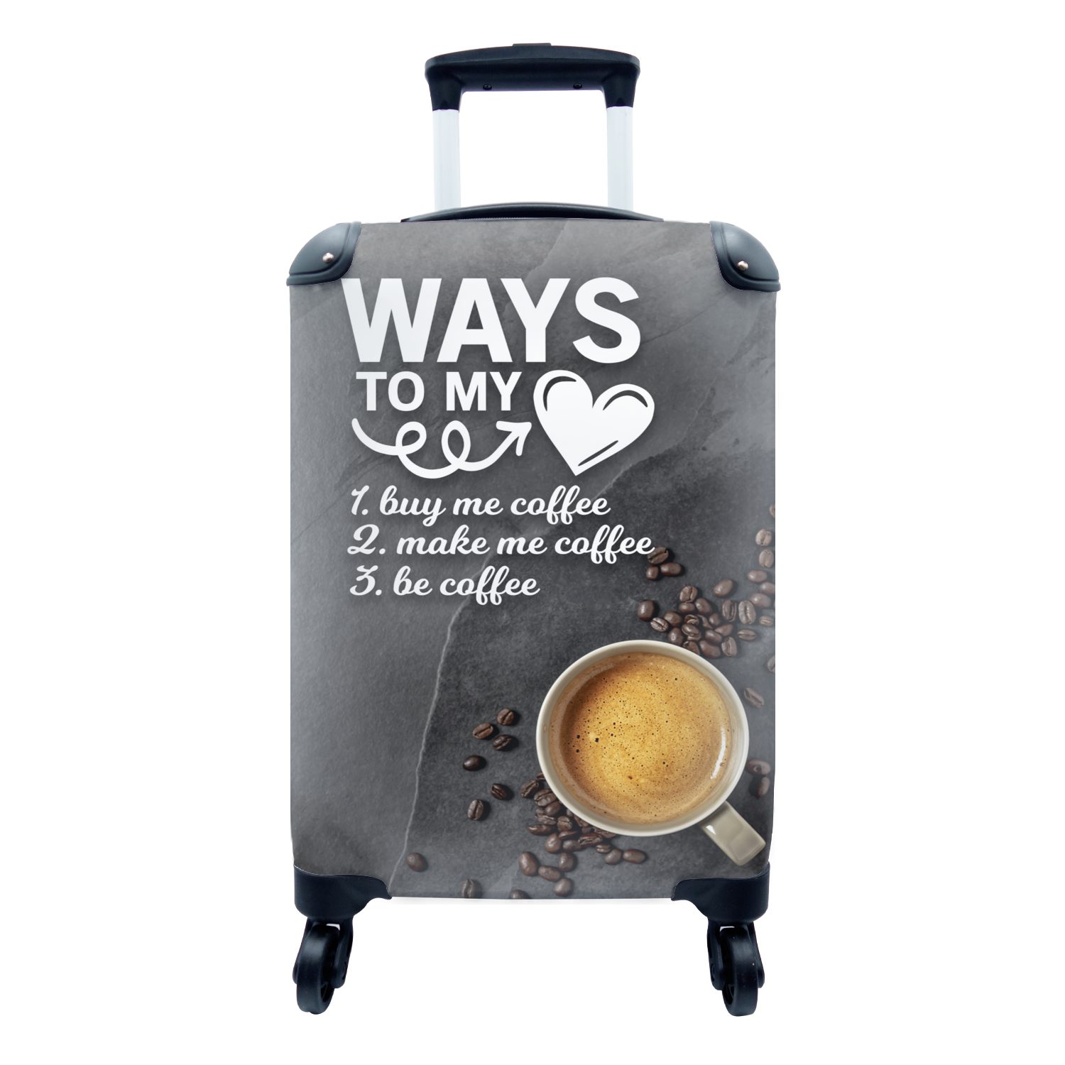 MuchoWow Handgepäckkoffer Wege zu meinem Herzen - Zitate - Sprichwörter - Kaffee, 4 Rollen, Reisetasche mit rollen, Handgepäck für Ferien, Trolley, Reisekoffer