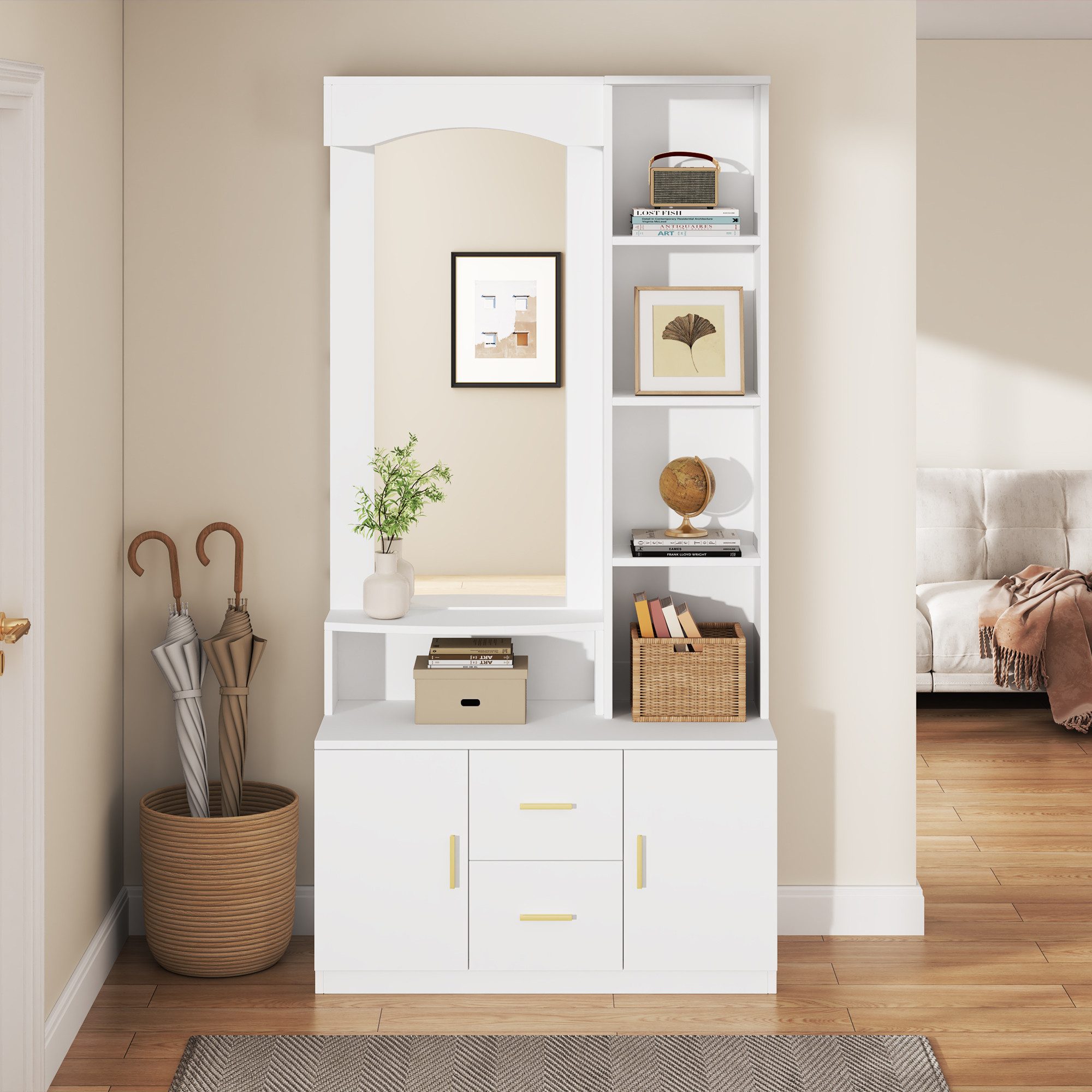 Fine Life Pro Wandgarderobe 90*40*180cm Multifunktionales Diele Flur mit Stauraum,Schränke