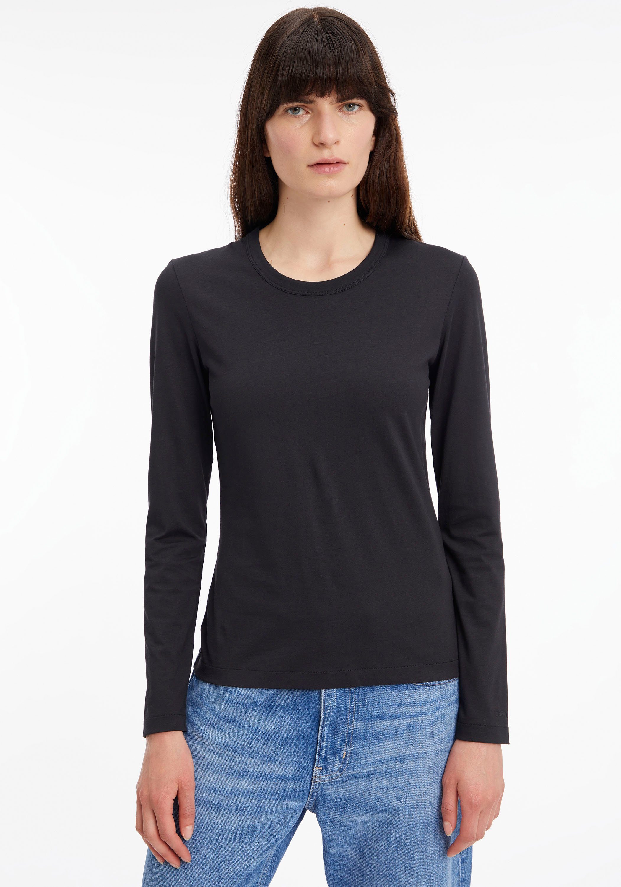 Calvin Klein Langarmshirt SMOOTH COTTON CREW NECK TEE LS mit  Runhalsausschnitt und Langarm | Blusen