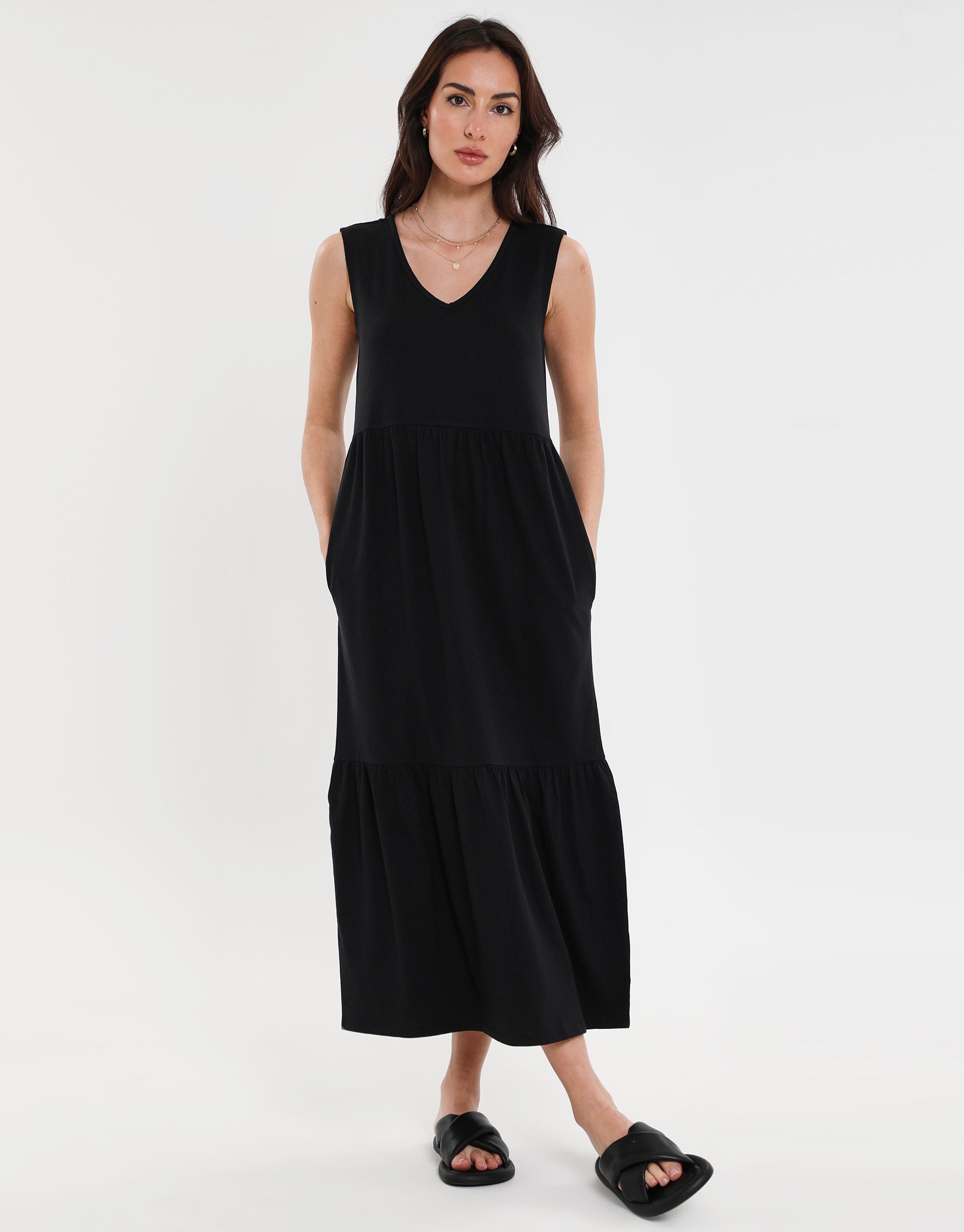 Threadbare Sommerkleid THB Byers Tiered Black - schwarz