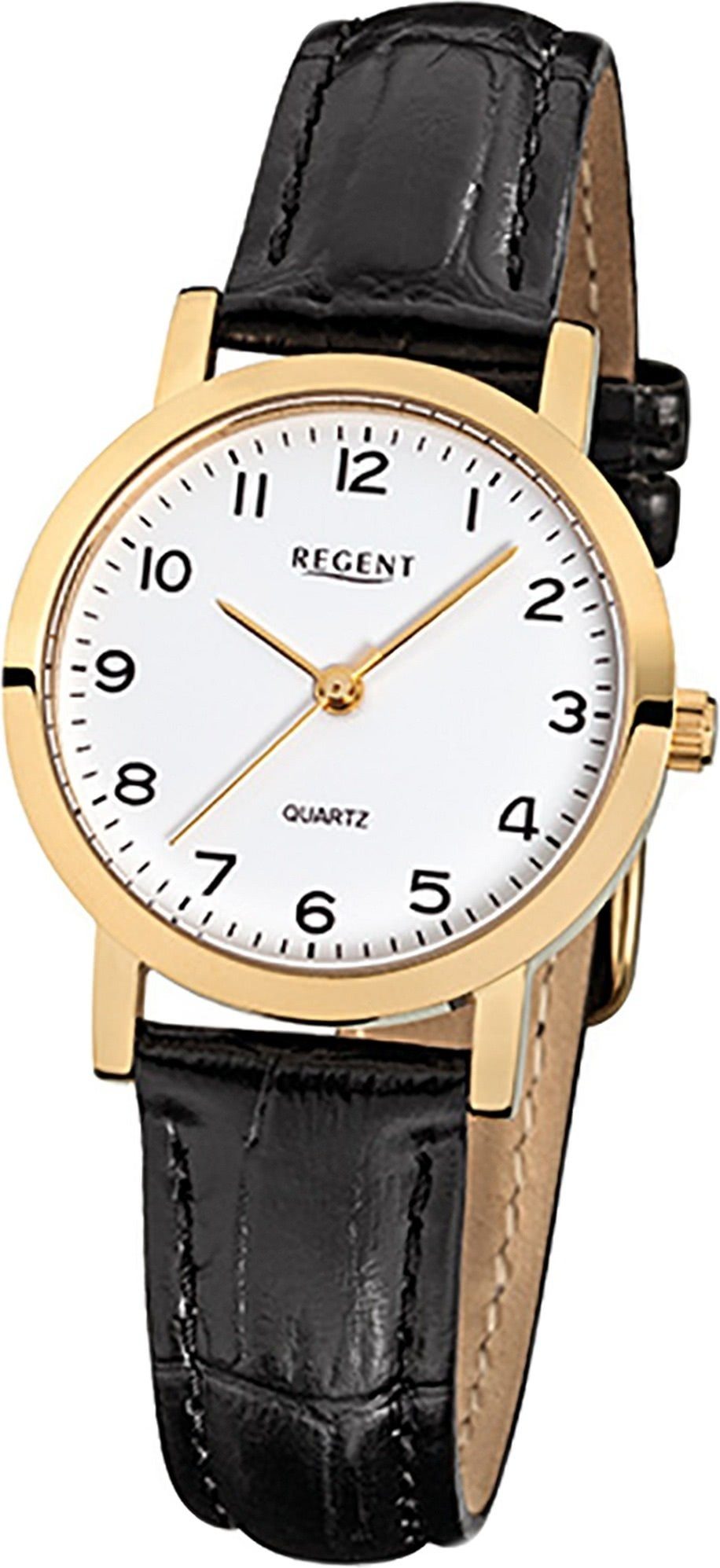 Regent Quarzuhr klein (ca. mit Elegant-S Quarzuhr, Regent Uhr Damenuhr rundes Leder Damen F-937 Gehäuse, 28mm), Lederarmband