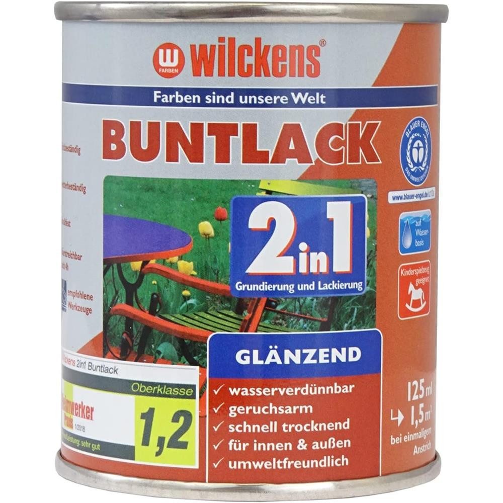 Wilckens Farben Acryl-Buntlack Buntlack 2in1 glänzend Lack 125ml, Grund- und Deckanstrich in einem Arbeitsschritt