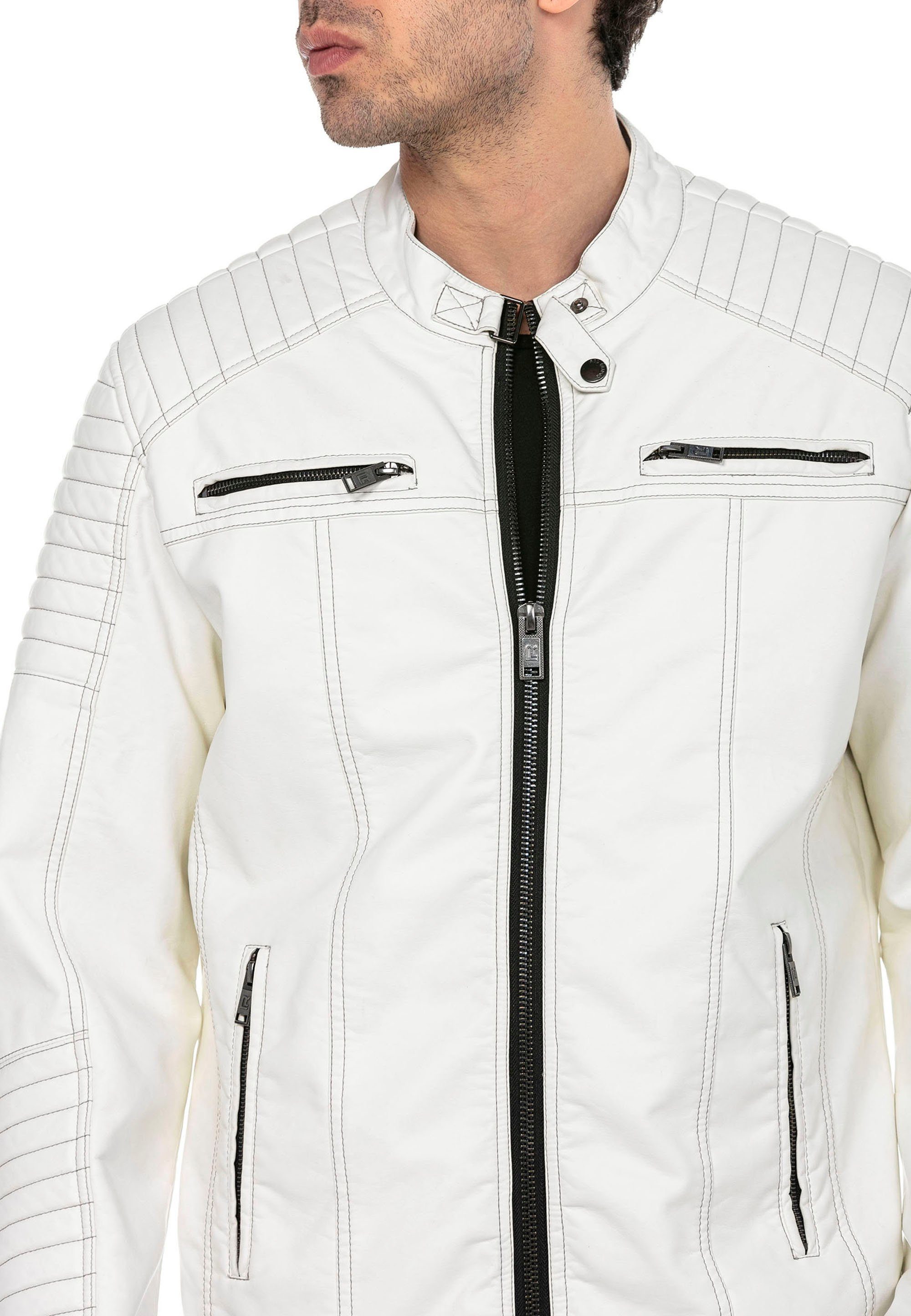 RedBridge Lederimitatjacke Urban Bikerjacke Steppjacke Kunstleder Schwarz Stehkragen mit Druckknopf