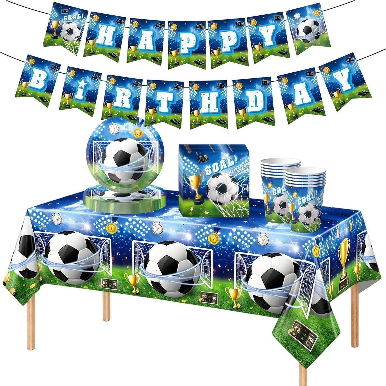 LuxusKollektion Dekokugel Partygeschirr Set Fußball Blau für 10 Gäste (1 St)