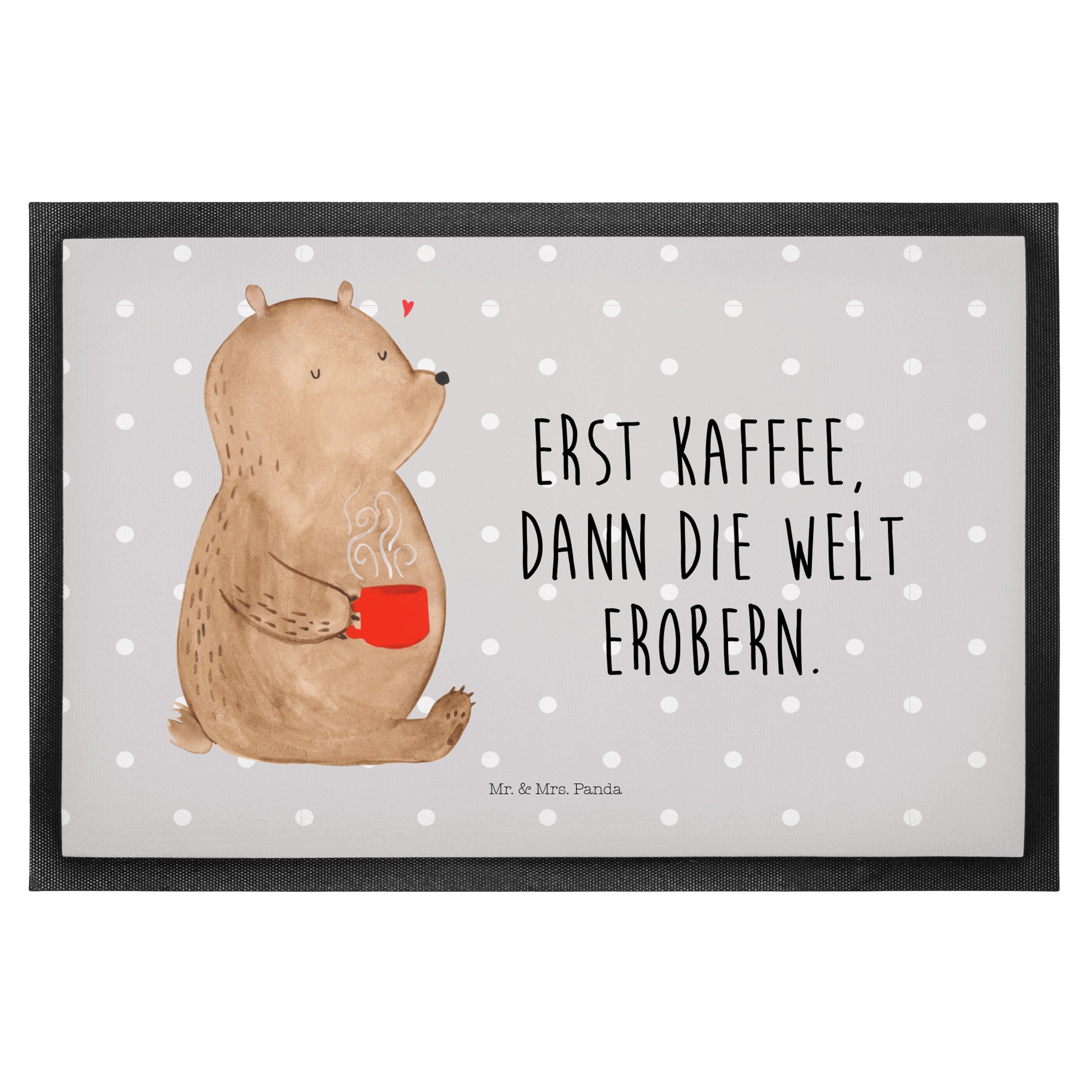 Fußmatte 50 x 75 cm Bär Kaffee - Grau Pastell - Geschenk, Morgenroutine,  Vorle, Mr. & Mrs. Panda, Höhe: 0 mm