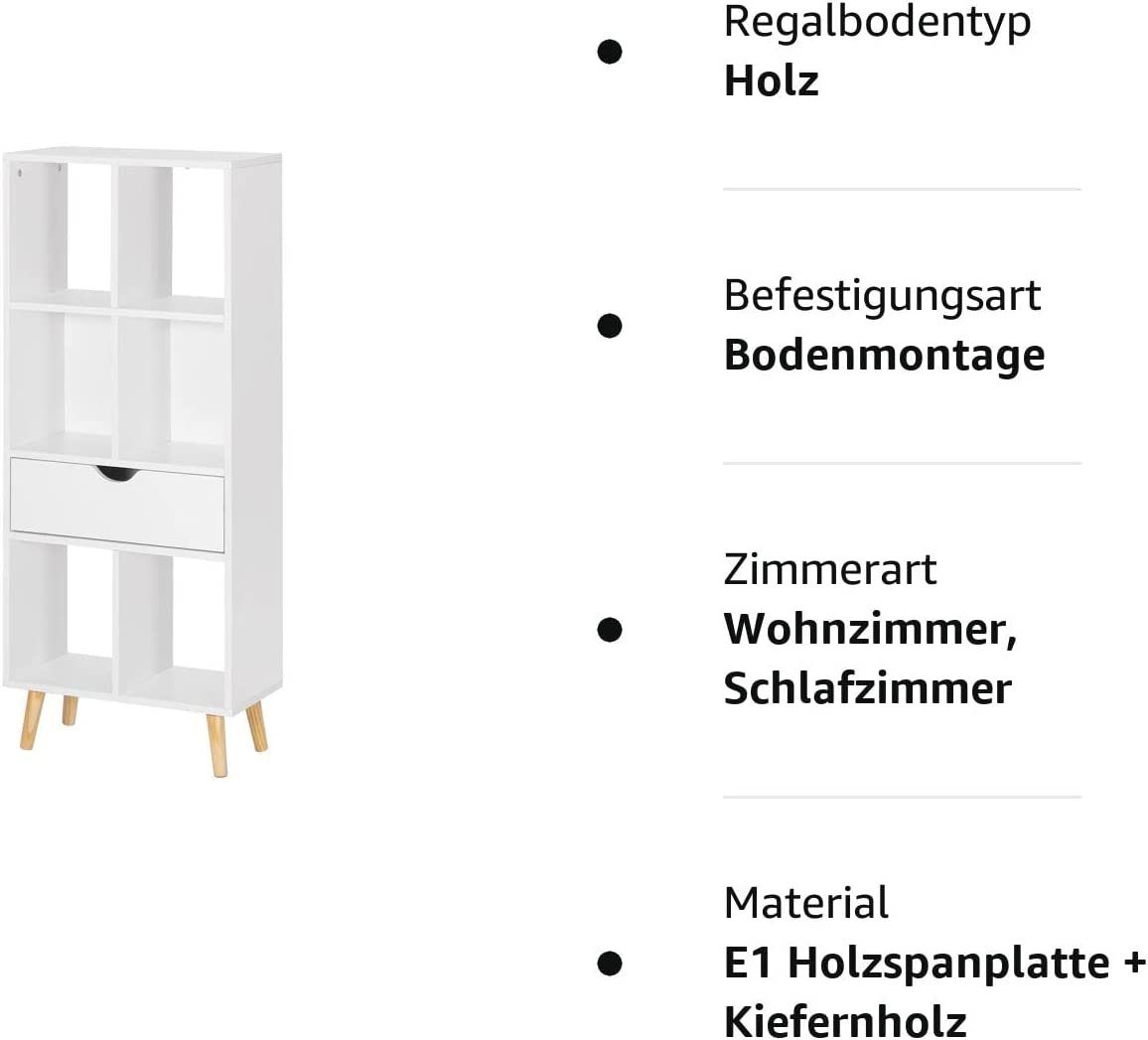 1-tlg., Weiß Aktenregal Schublade, Bücherregal, EUGAD aus MDF, Raumteiler mit