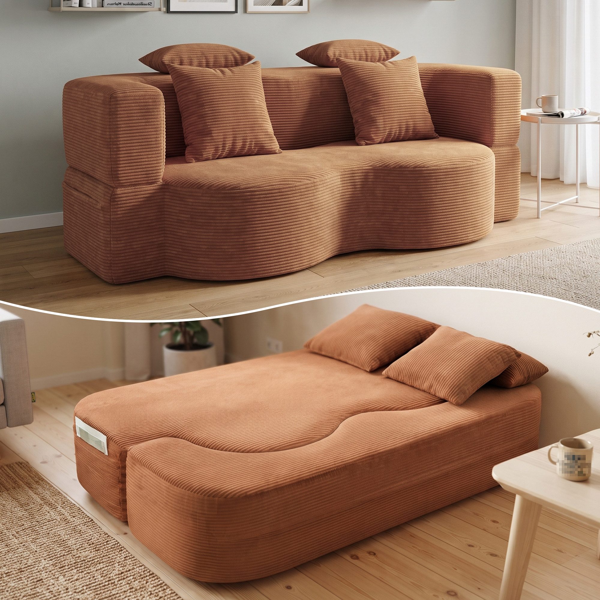GLP Schlafsofa 2-Sitzer Klappsofa mit Schlaffunktion inkl. 4 Kissen, Set, Bodensofa & Gästebett ohne Montage für kleine Räume