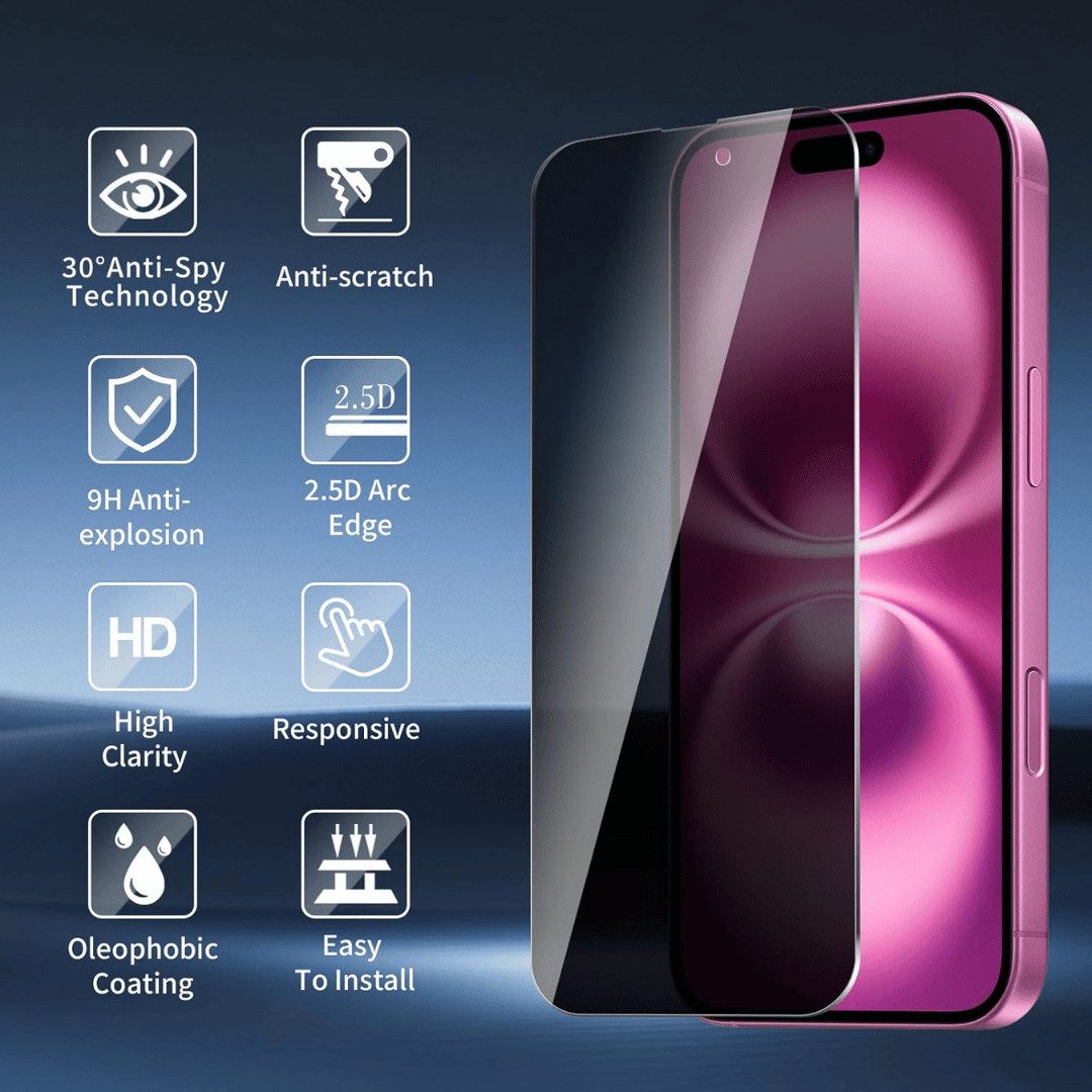 SmartUP Displayschutzglas 2X Schutzglas für iPhone 16 Plus Sichtschutz Panzerglas Panzerfolie 9H für iPhone 16 Plus, Blickschutz, Anti-Spy