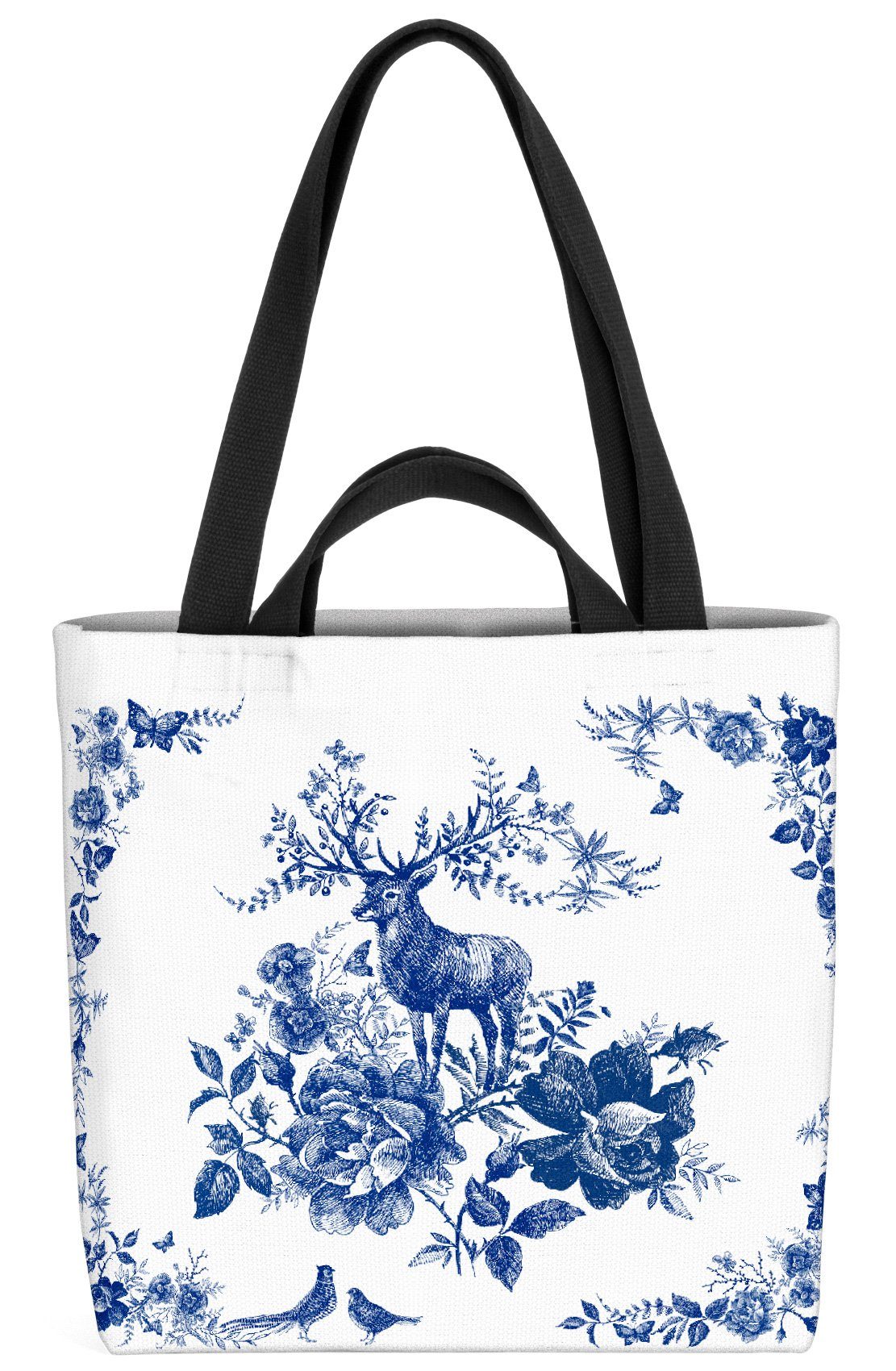 besonderer VOID Henkeltasche (1-tlg), Blumen Hirsch Wald Hirsch Bayern Natur Wald Blumen Lan Blau Reh Weiss