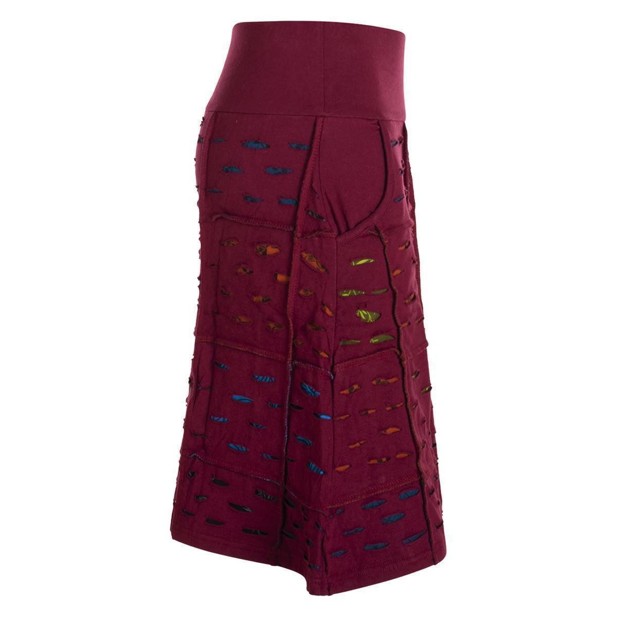 Vishes A-Linien-Rock Damen knielang Rock Baumwolle Cutwork Design A-Linie elastischer Bund Alternative Bekleidung, Ethno, Hippie, Retro Style