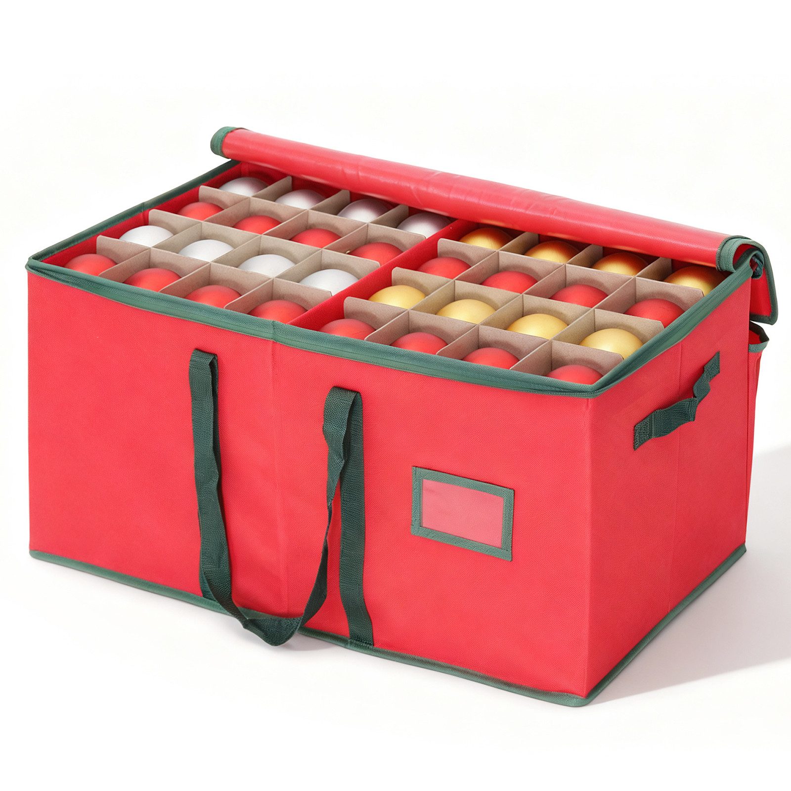 Salcar Aufbewahrungsbox Weihnachtskugel 128 Fächer Christbaumkugel Aufbewahrungstasche (128 St), 128 Fächer je 8cm, Doppelreißverschluss, Tragegriffe & Etikettenhalter