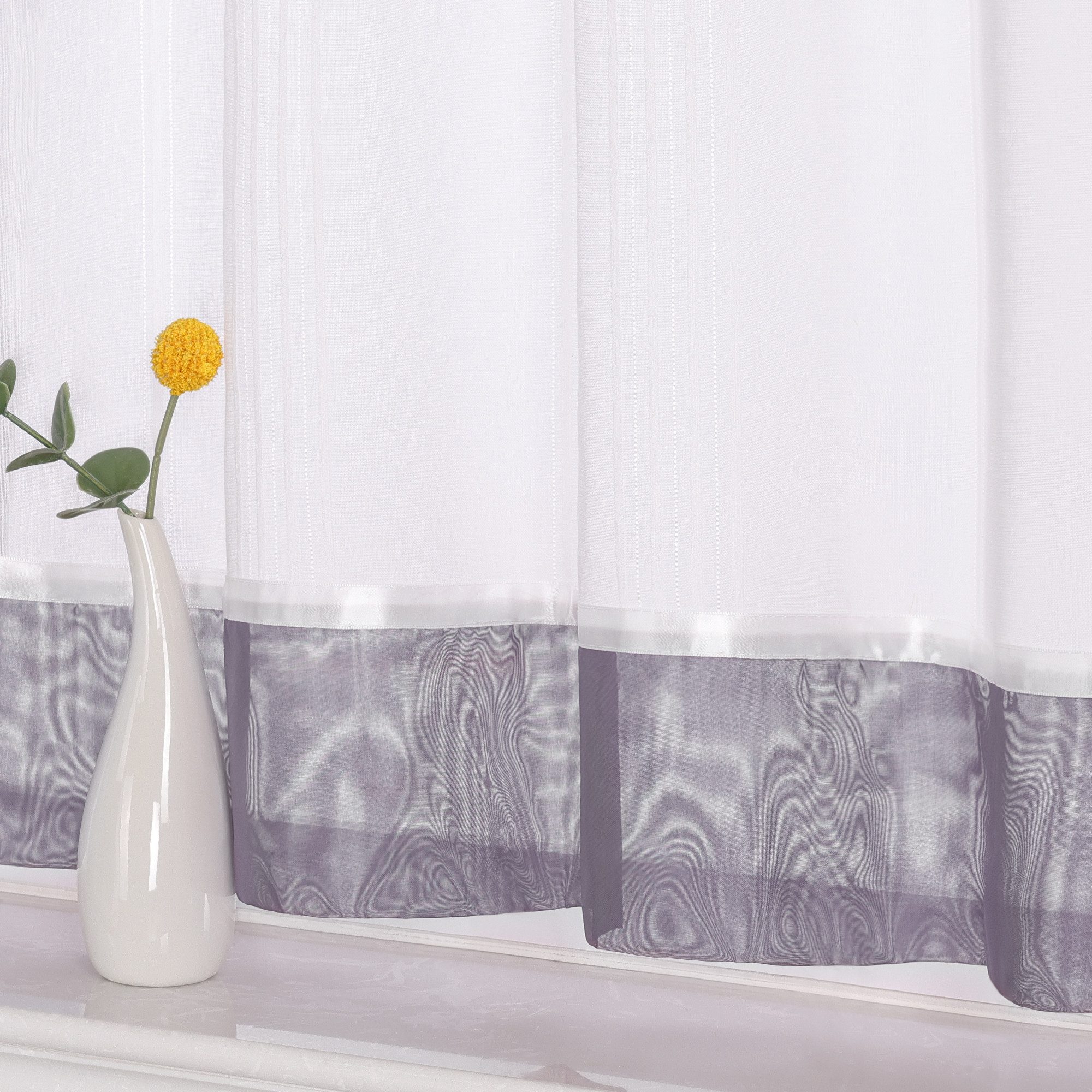 Joyswahl Scheibengardine Kurzgardinen mit Stangendurchzug, Transparente Voile,zur Dekoration (1 St), Schlaufen, transparent, Leinenoptik Landhausstil Cáfe Bistr – Bild 4 von 5