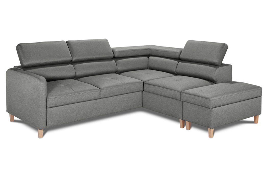 JVmoebel Ecksofa Ecksofa L-Form Bettfunktion Couch Design Polster Textil, Made in Europe Grau