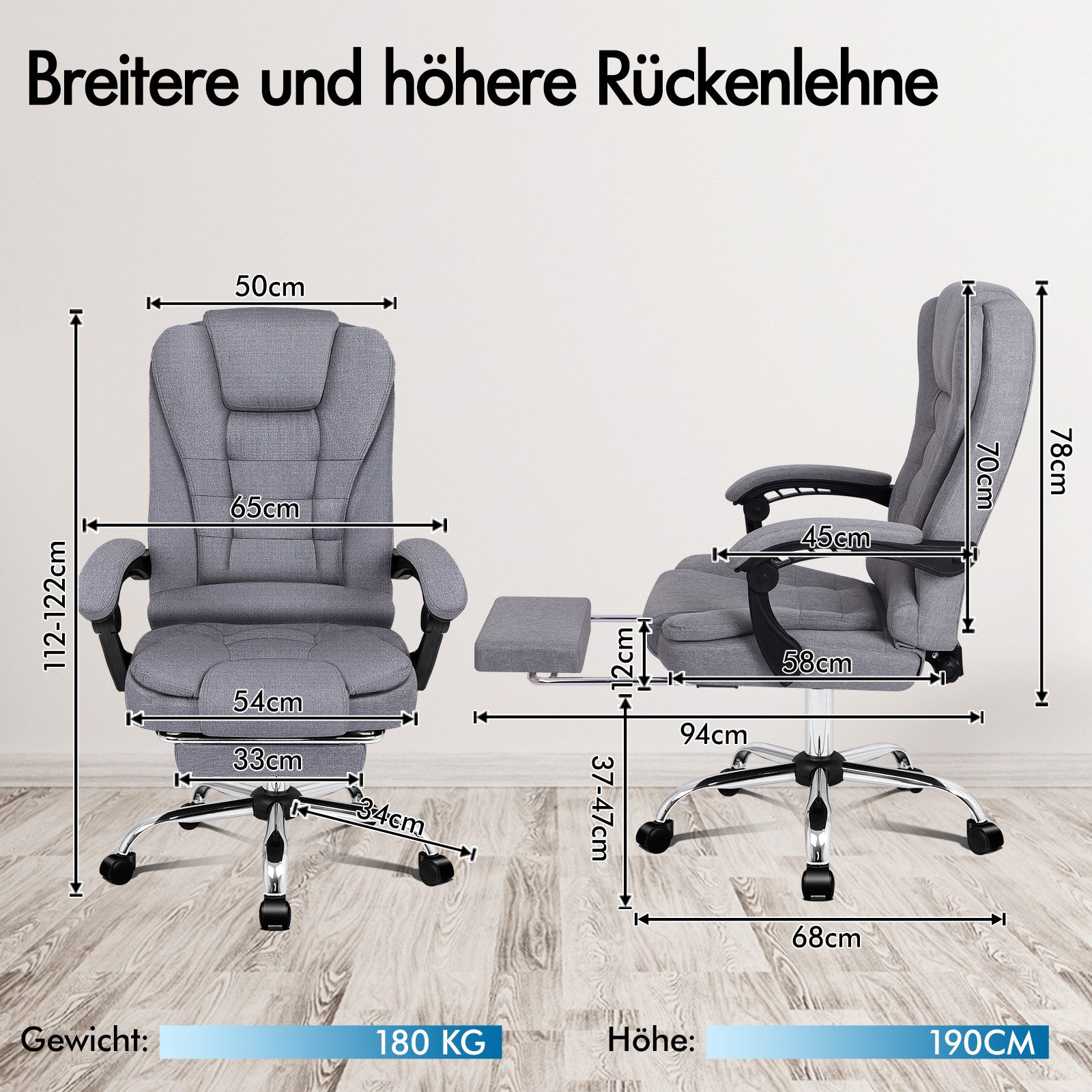 ALFORDSON Bürostuhl 8-Punkt-Massage-Vibration, Höhenverstellbarer Chefsesse günstig online kaufen