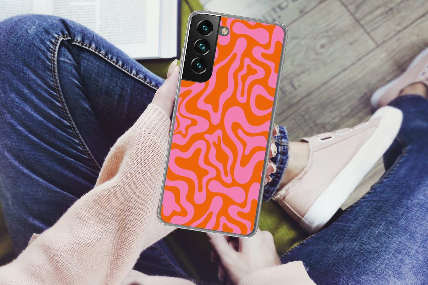 MuchoWow Handyhülle für Samsung Galaxy S22 Plus Muster - Rosa - Orange - Abstrakt - Modern, Phone Case, Silikon, Schutzhülle Dünn