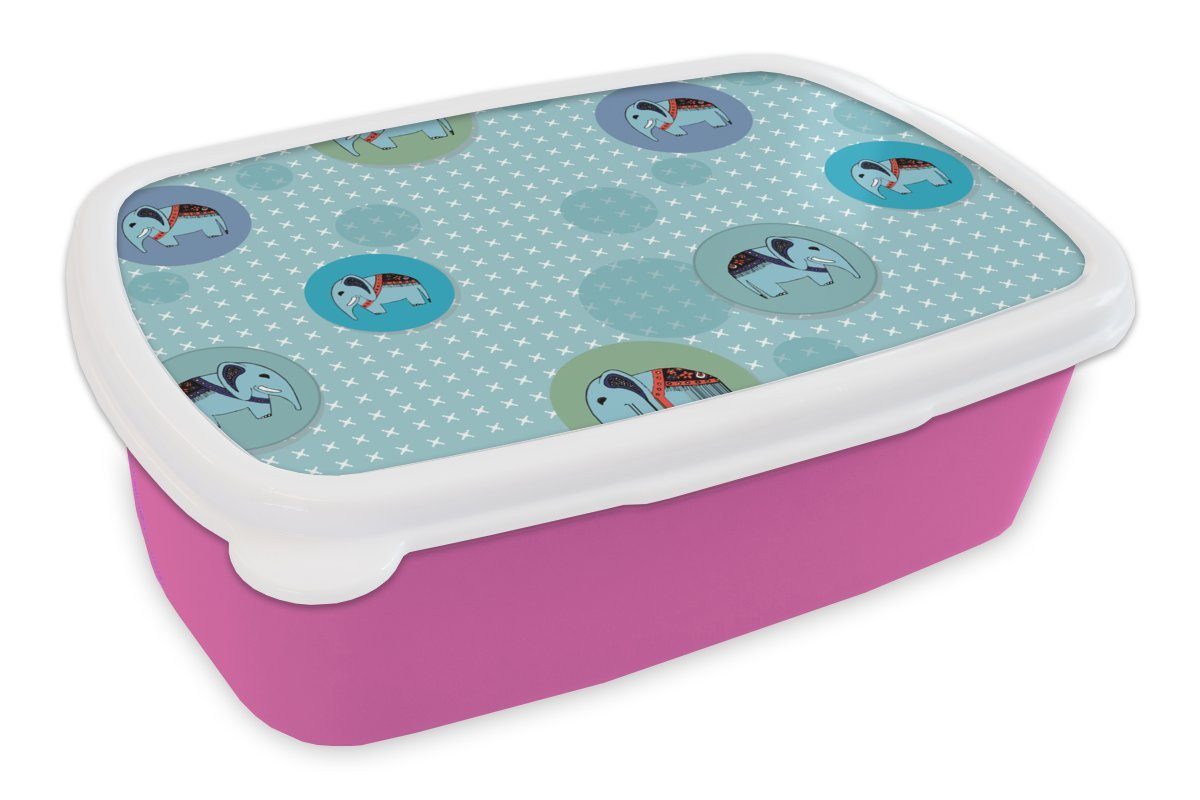 MuchoWow Lunchbox Elefant - Punkte - Design, Kunststoff, (2-tlg), Brotbox für Erwachsene, Brotdose Kinder, Snackbox, Mädchen, Kunststoff rosa