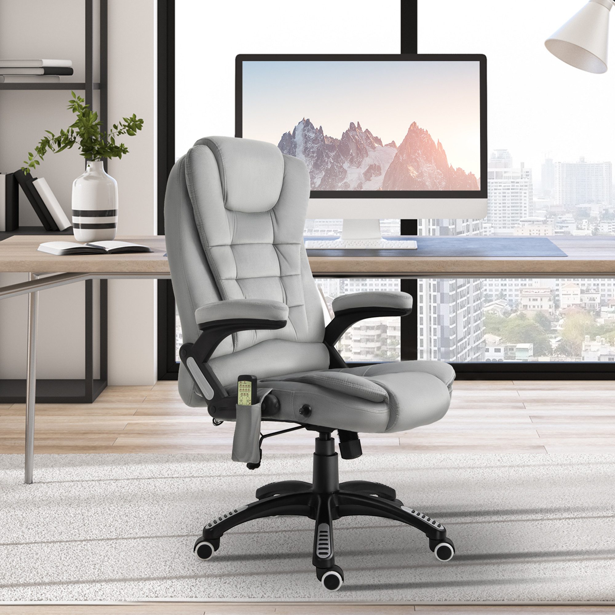 Vinsetto Schreibtischstuhl Ergonomischer Chefsessel mit Heiz-/Liegefunktion u. Computerstuhl (Massagesessel, 1 St), für Wohnbereich, Grau