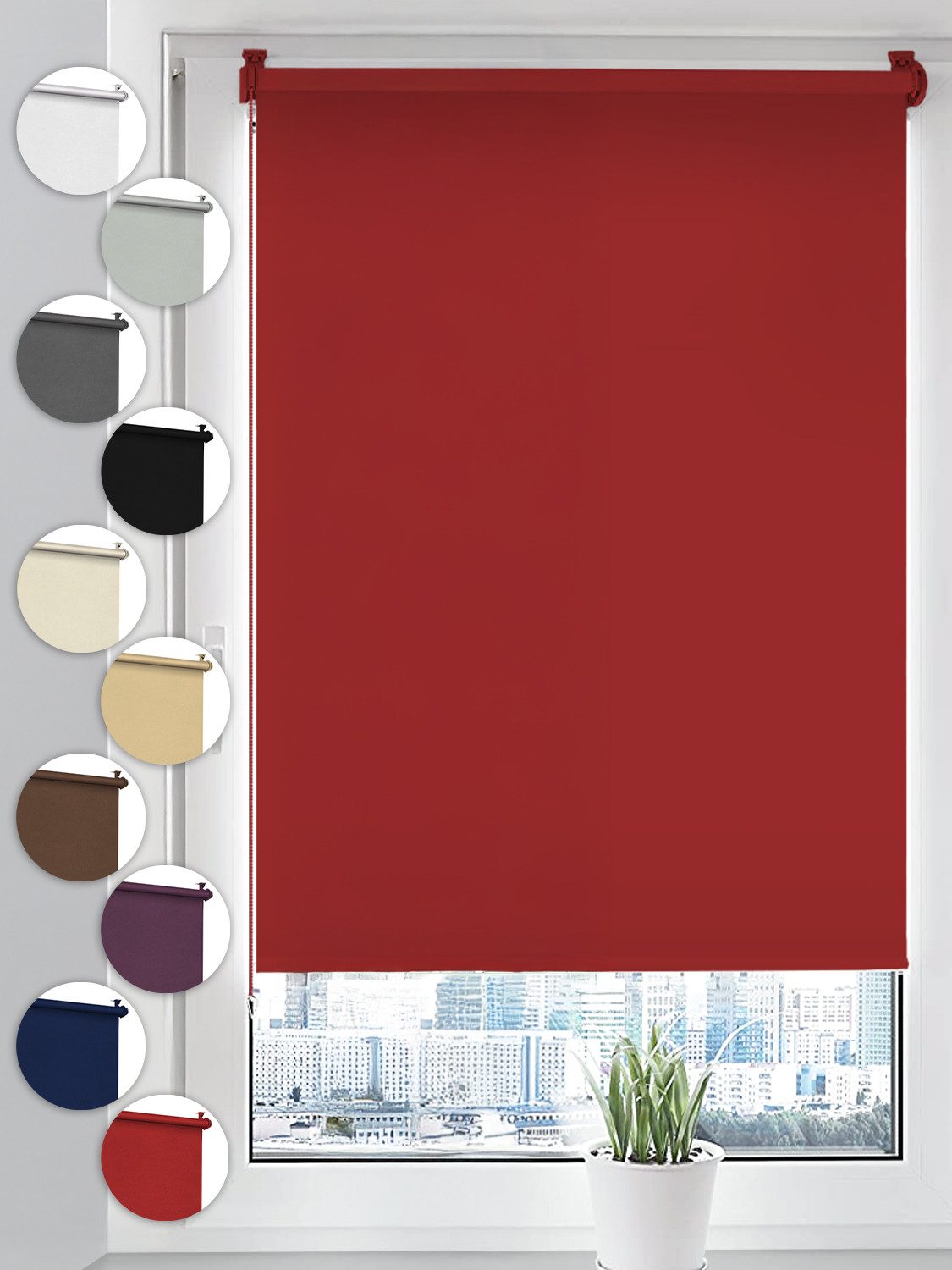 Verdunklungsrollo Seitenzugrollo, Sonello, verdunkelnd, einfach Montage ohne Bohren, freihängend, Klemmfix, 30cm x 100cm Rot Verdunkelungsrollo, Rollos für Fenster, Sonnenschutz