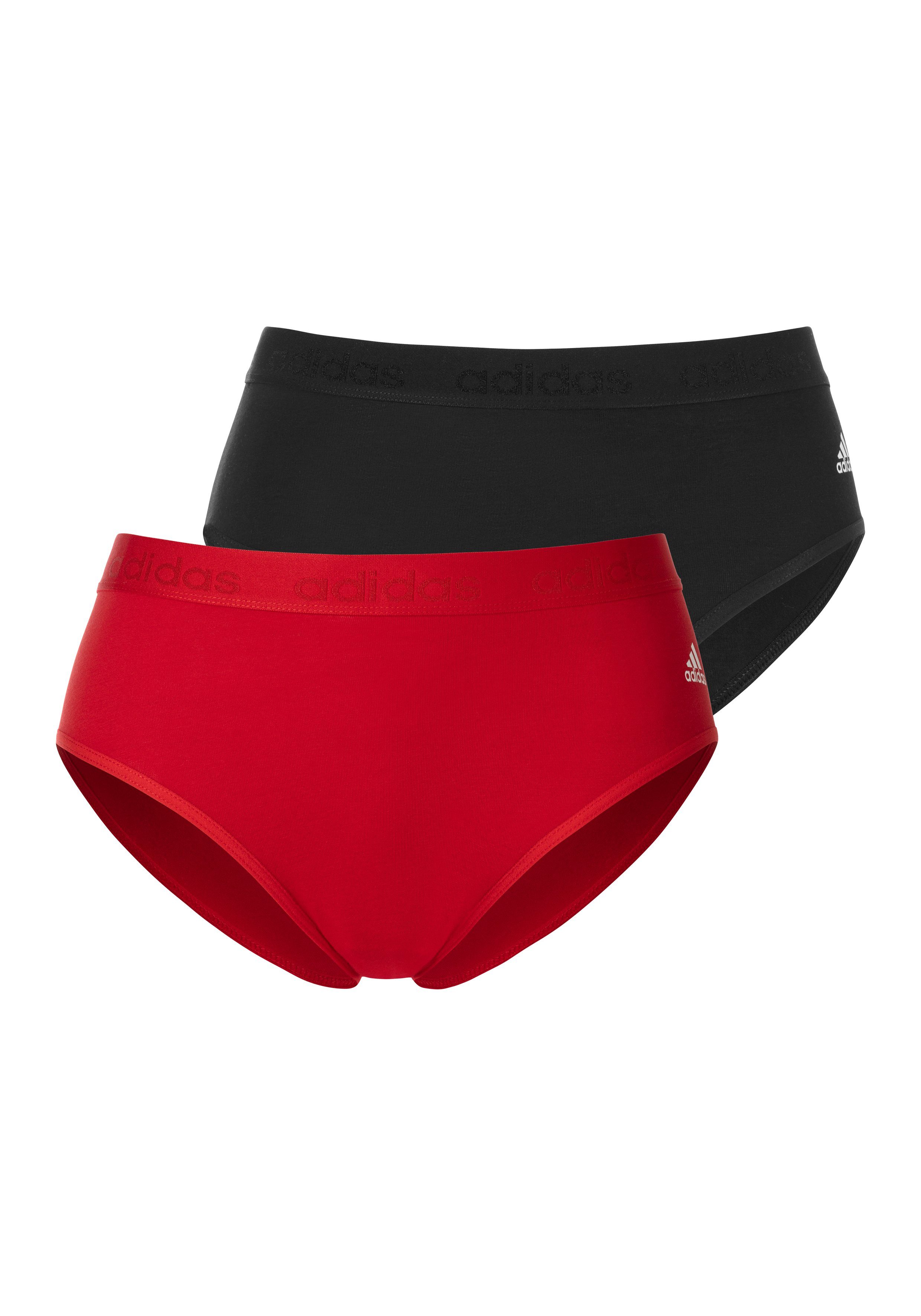 adidas Sportswear Bikinislip (2er-Pack) Slip mit Logo-Schriftzug am Bund rot, schwarz