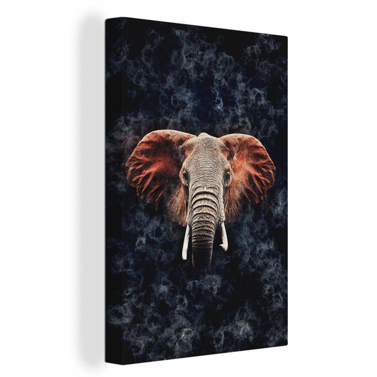 - OneMillionCanvasses® Gemälde, inkl. (1 20x30 Zackenaufhänger, cm Orange Leinwandbild Rauch, Elefant bespannt fertig Leinwandbild - St),