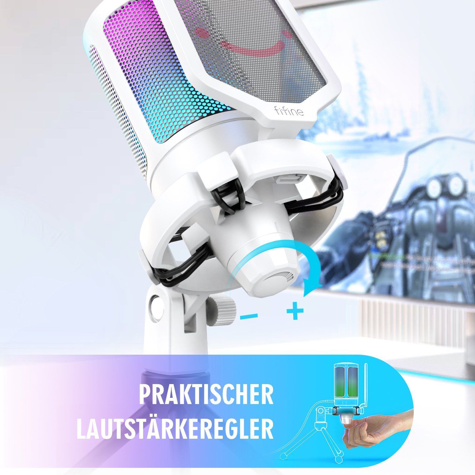 FIFINE Streaming-Mikrofon USB Mikrofon Streaming RGB Kondensator Mikrofon Gaming