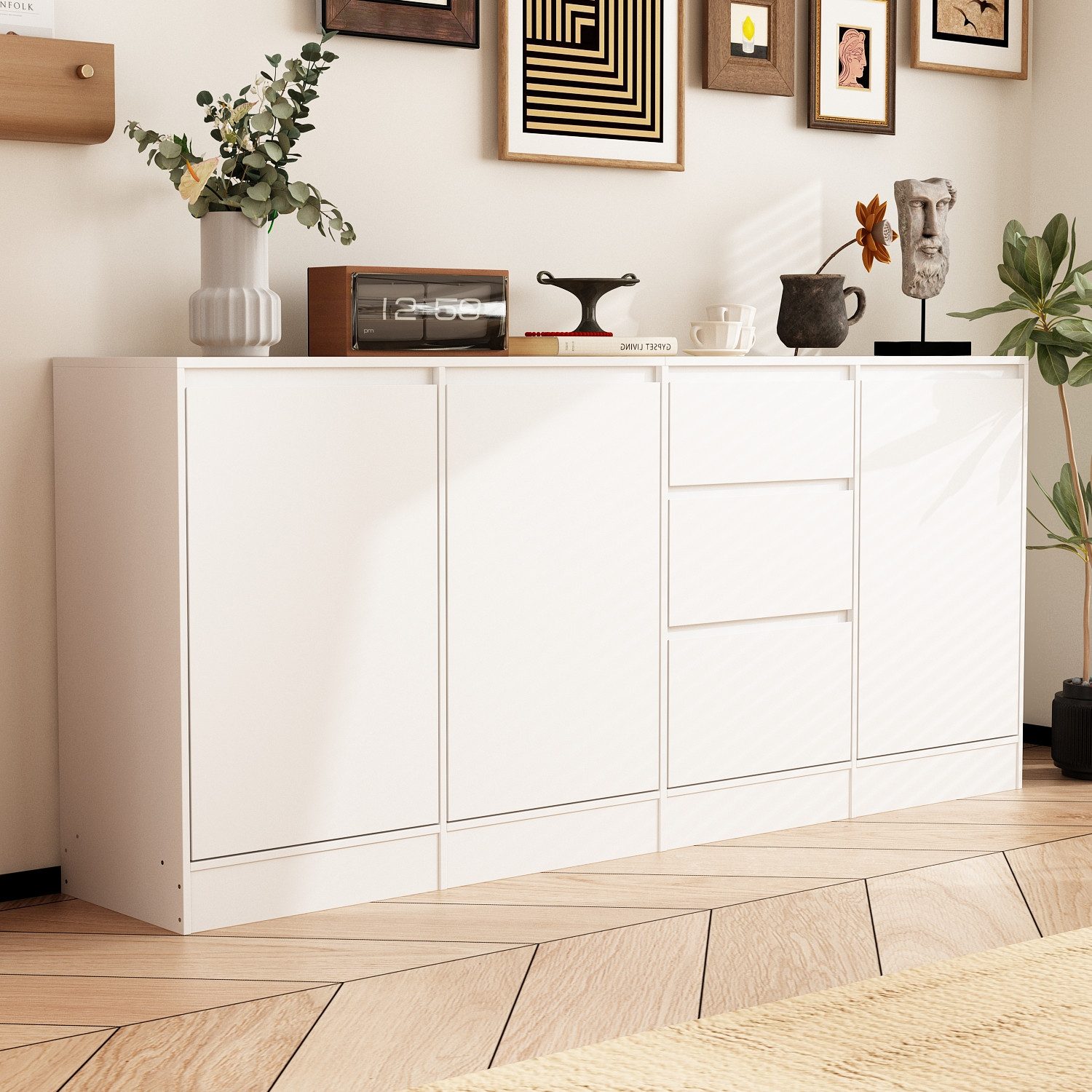 FUFU&GAGA Sideboard 3-Türiges-3-Schubladen- Sideboard, 80 X 180 X 35 cm, MD günstig online kaufen