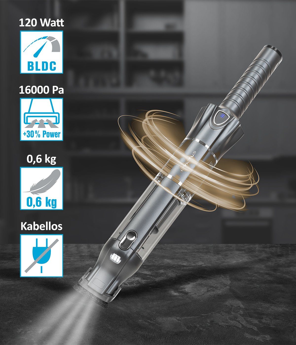 Genius Akku-Handstaubsauger INVICTUS ONE 3.0e Staubsauger Bodenstaubsauger 14-tlg. Kabellos, 120,00 W, beutellos HEPA Filter für Zuhause Auto, Akku Staubsauger 15000 Pa Aufbewahrungstation leicht