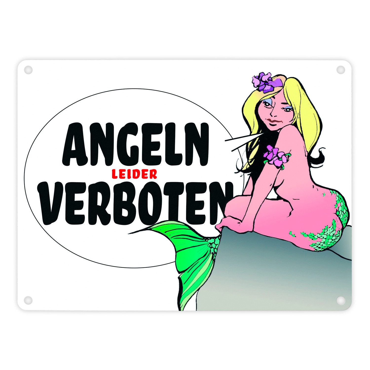 Metallschild Angeln leider verboten Metallschild in 15x20 cm in weiß
