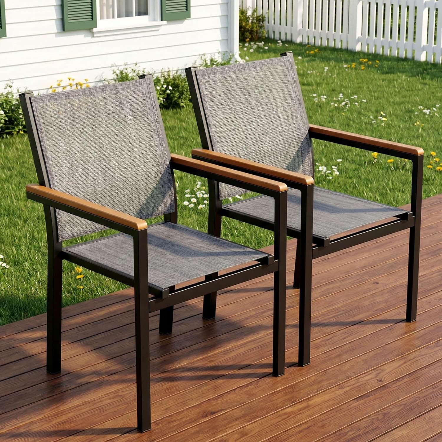 TLGREEN Stapelstuhl (2/4er Set)Aluminium Outdoor-Gartenstuhl,Maximale Belastung 150kg (WPC Handlauf,Balkonstühle, 2 St), für Terrasse, Balkon, Terrasse, Pool, Restaurants