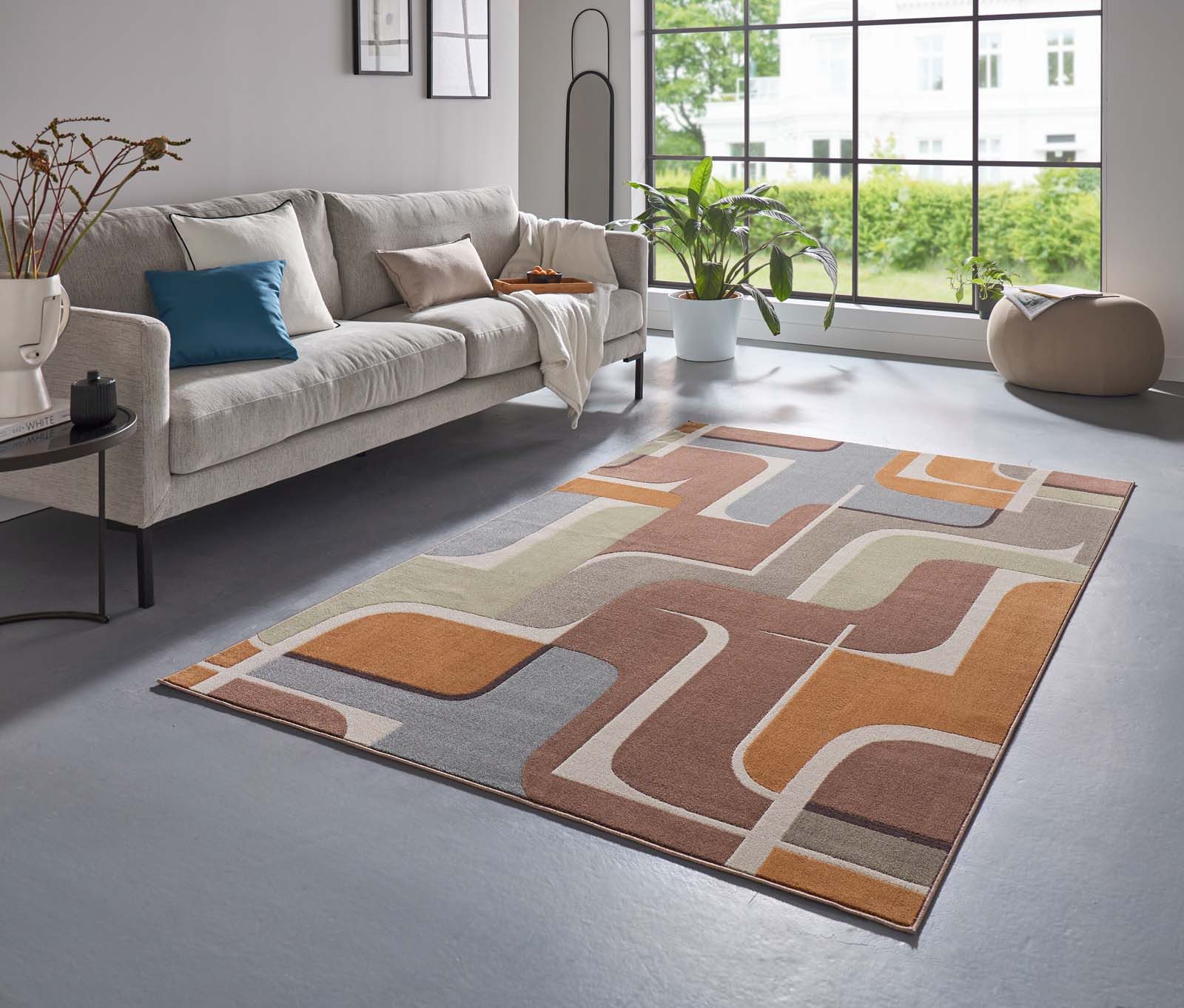 TaraCarpet Teppich Tara Carpet Teppich Mesina Pop, rechteckig, Höhe: 7 mm, Retro Teppich in braun blau orange grün creme Pop Art 120x170