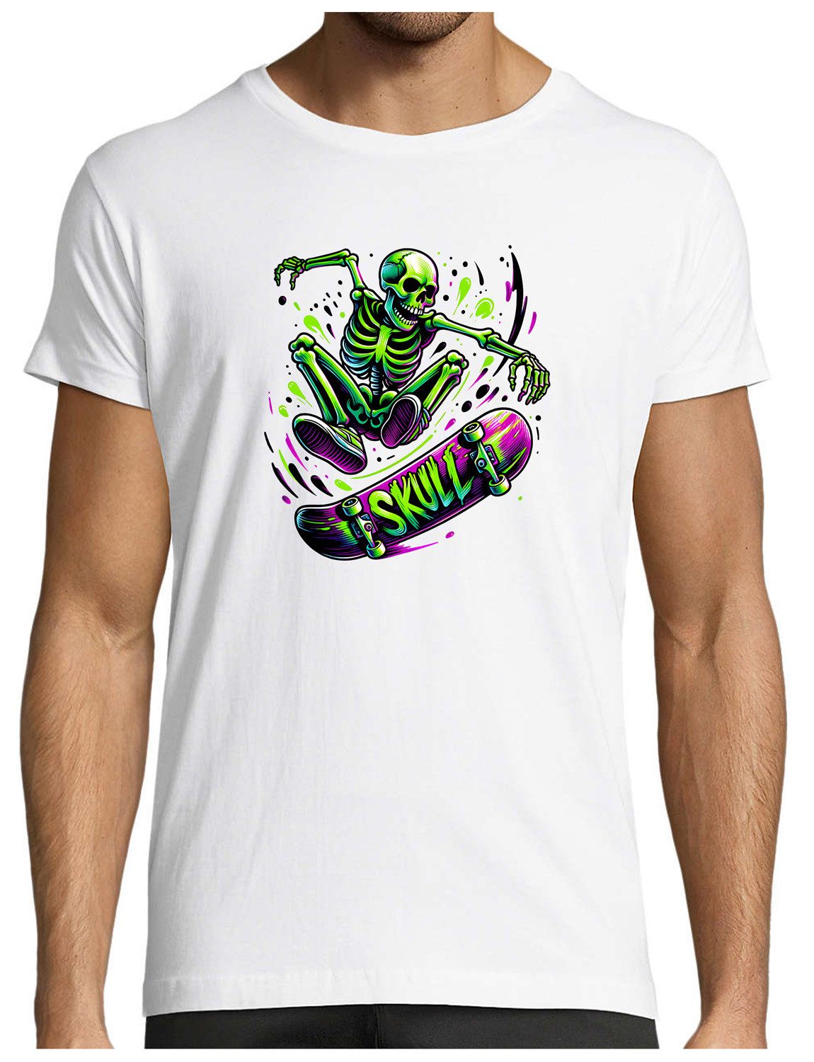T-Shirt Herren Skater Shirt dynamisches Skateboarder Skelett