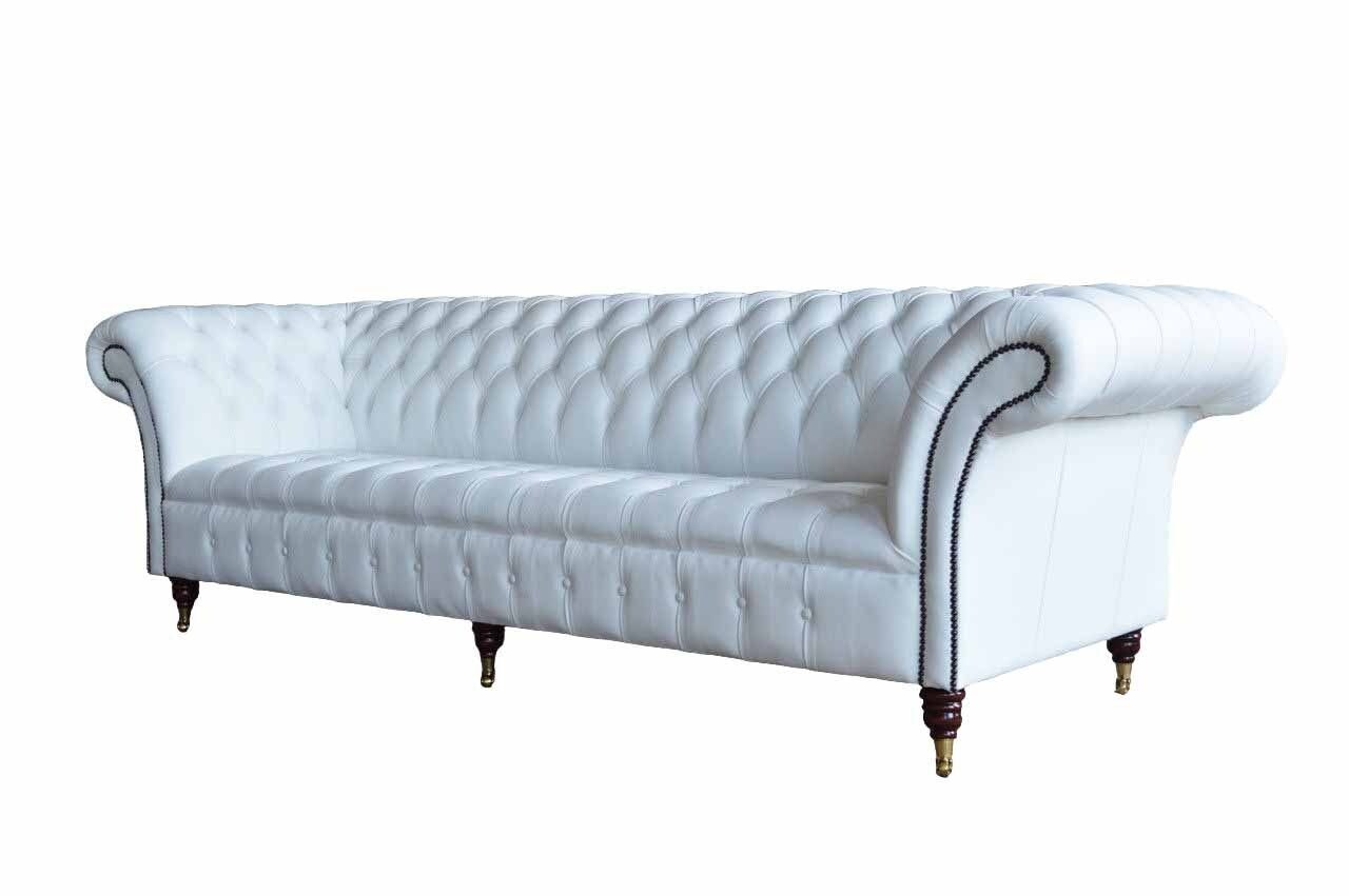 JVmoebel Sofa Weiß Sofas 4 Sitzer Textil Stoff, Sofa Europe Made In Design Chesterfield Luxus