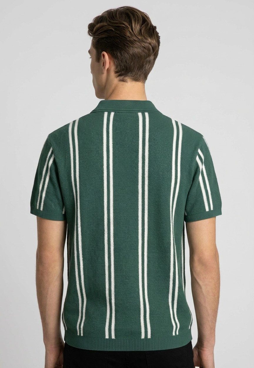 SUBLEVEL Poloshirt Strick-Poloshirt mit Streifen Vertikale Retro-Streifen, offener Polokragen