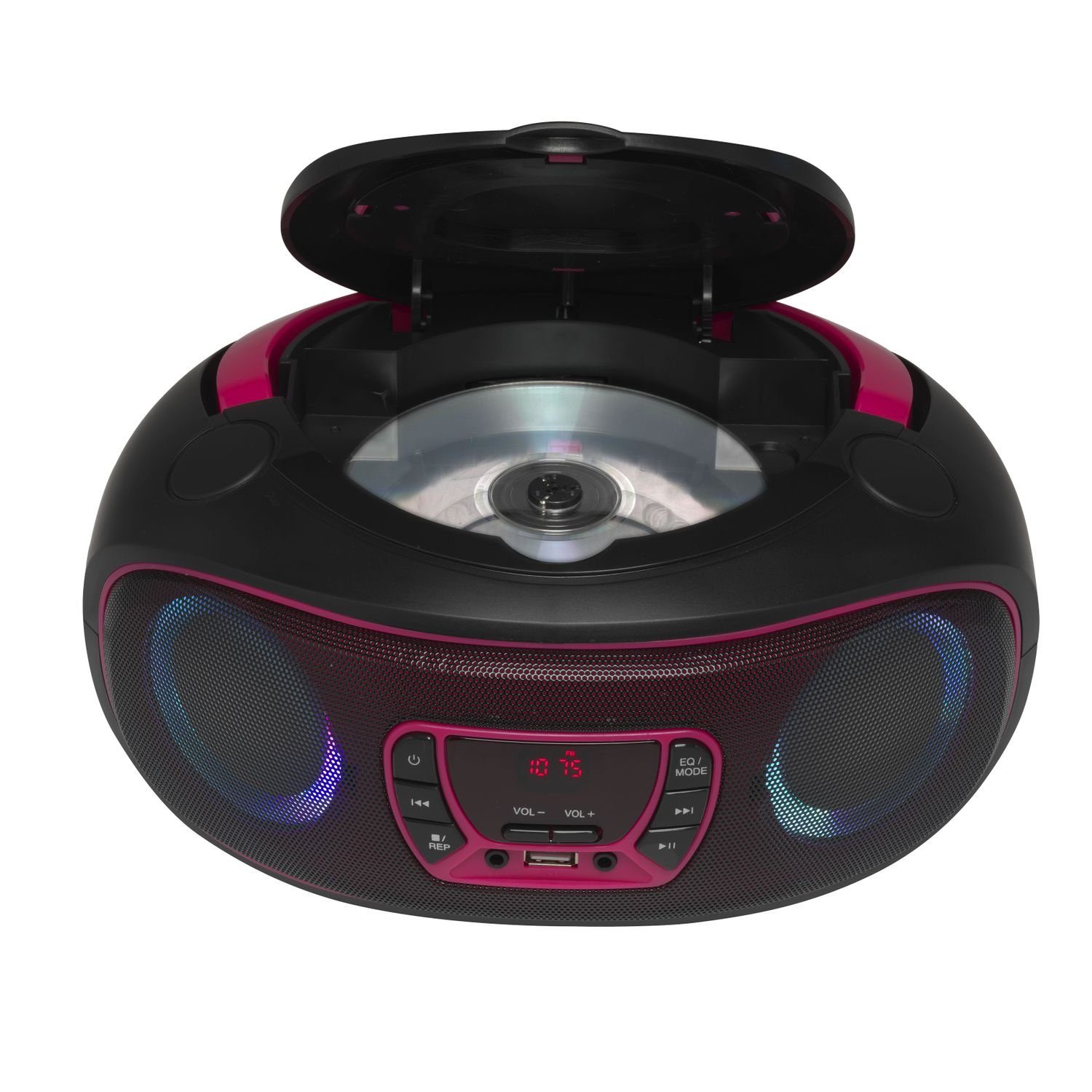 Denver TCL-212BT LED Pink tragbarer AUX-IN, Kopfhörerausgang USB, und Partylicht) (Bluetooth, CD-Player
