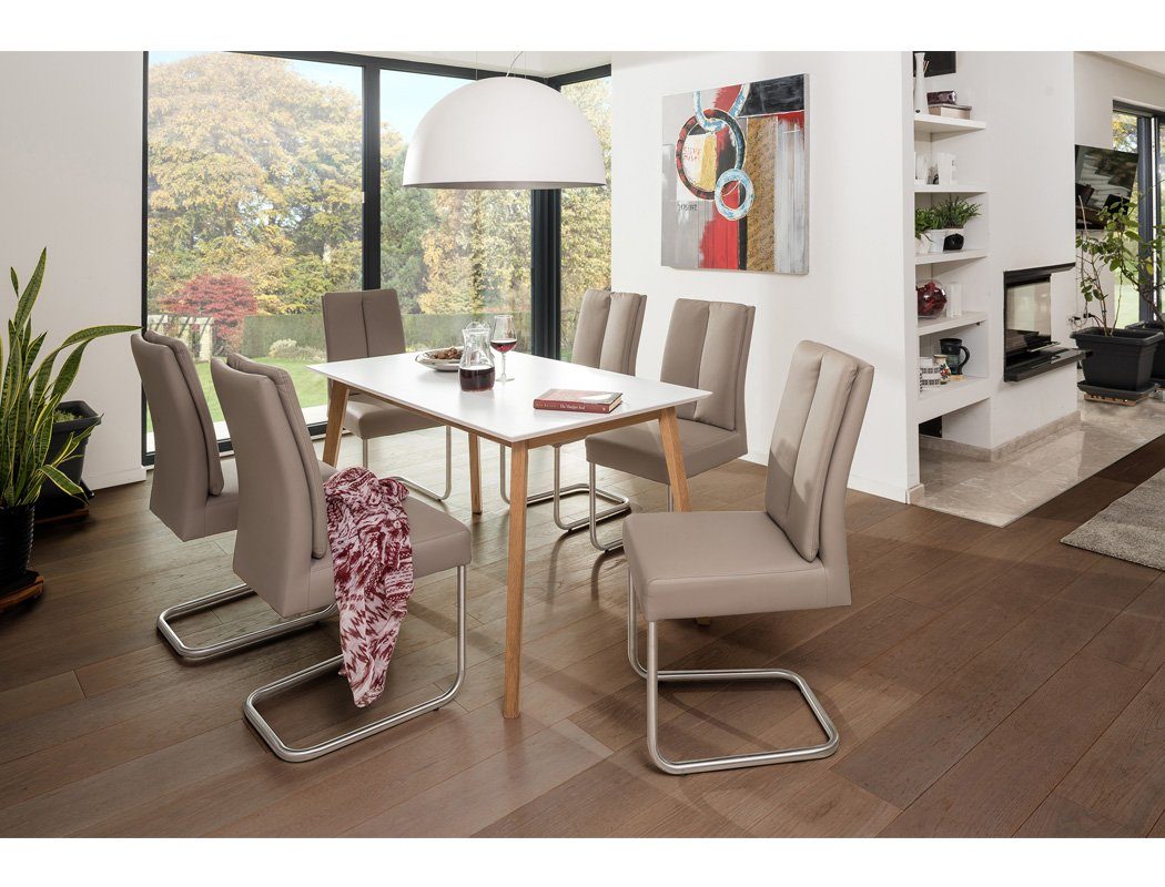 expendio Essgruppe Viano Color, (komplette Tischgruppe, Spar-Set, 5-tlg), Holztisch Eiche natur weiß 140x80 + Stühle Tina 2 Kunstleder schlamm