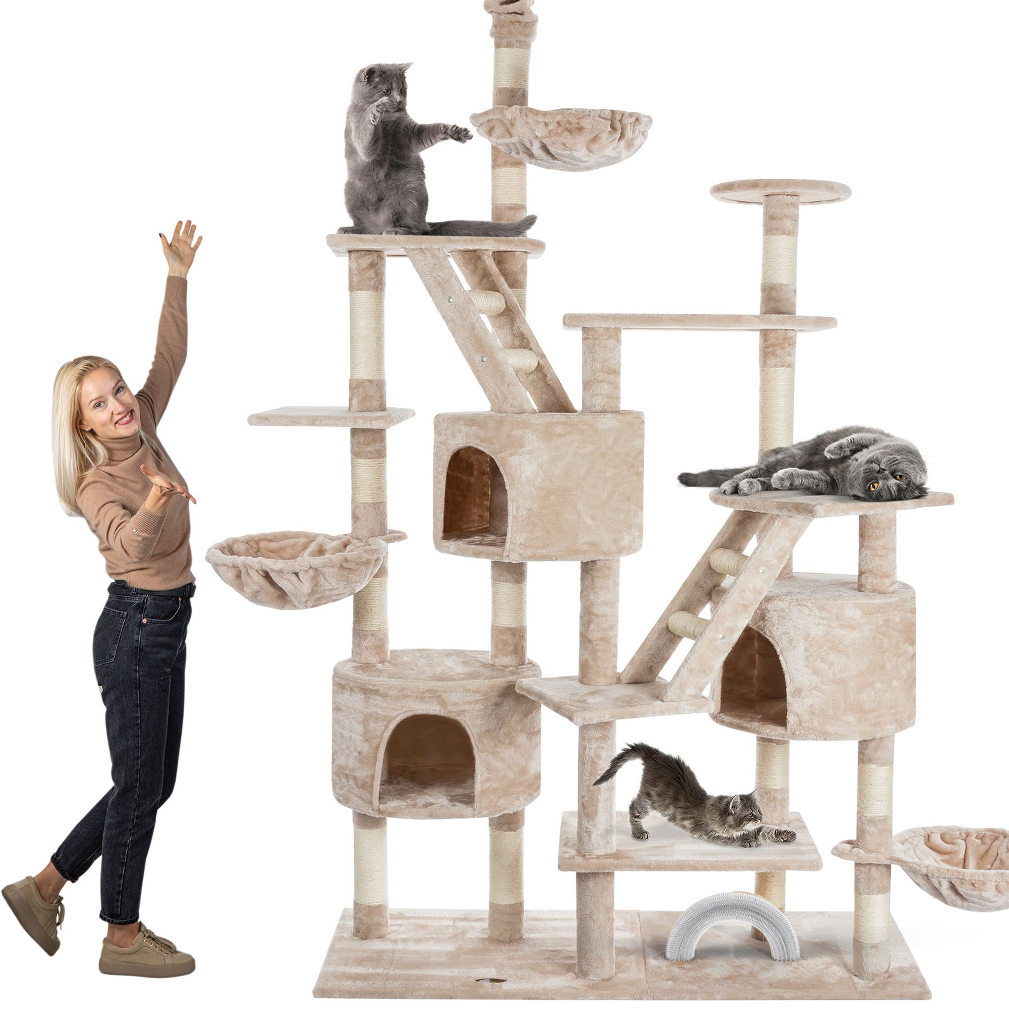 Happypet Kratzbaum SAM, Gesamthöhe bis 260 cm, Extra Breit, Deckenhoch mit viel Zubehör von Happypet