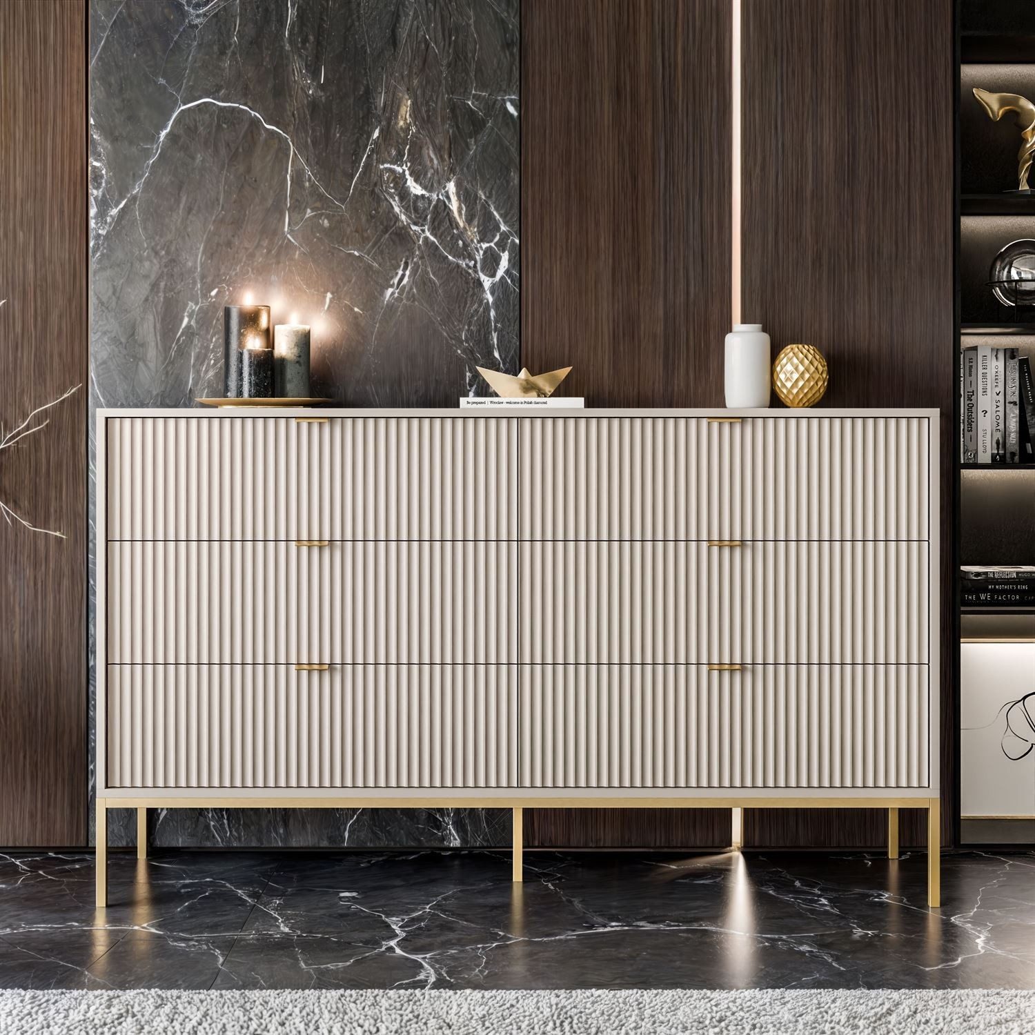 Lookway Kommode CORTADO GOLD KS154 mit Schubladen, 154x39x91 cm – Bild 4 von 5