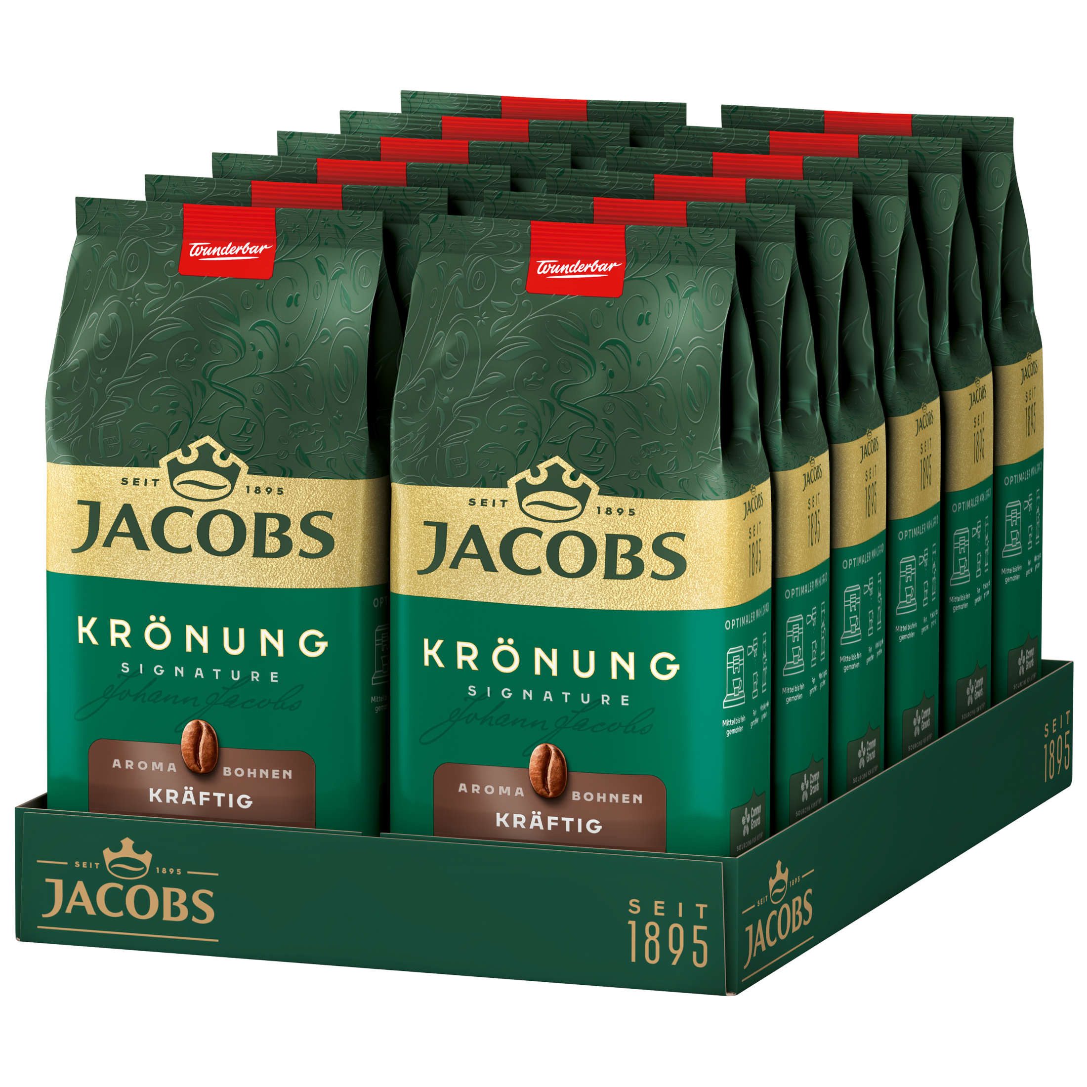 JACOBS Kaffee Kaffeebohnen Krönung Aroma-Bohne kräftig 12 x 500g = 6 kg ganze Bohnen, (Packung, 12er Pack)