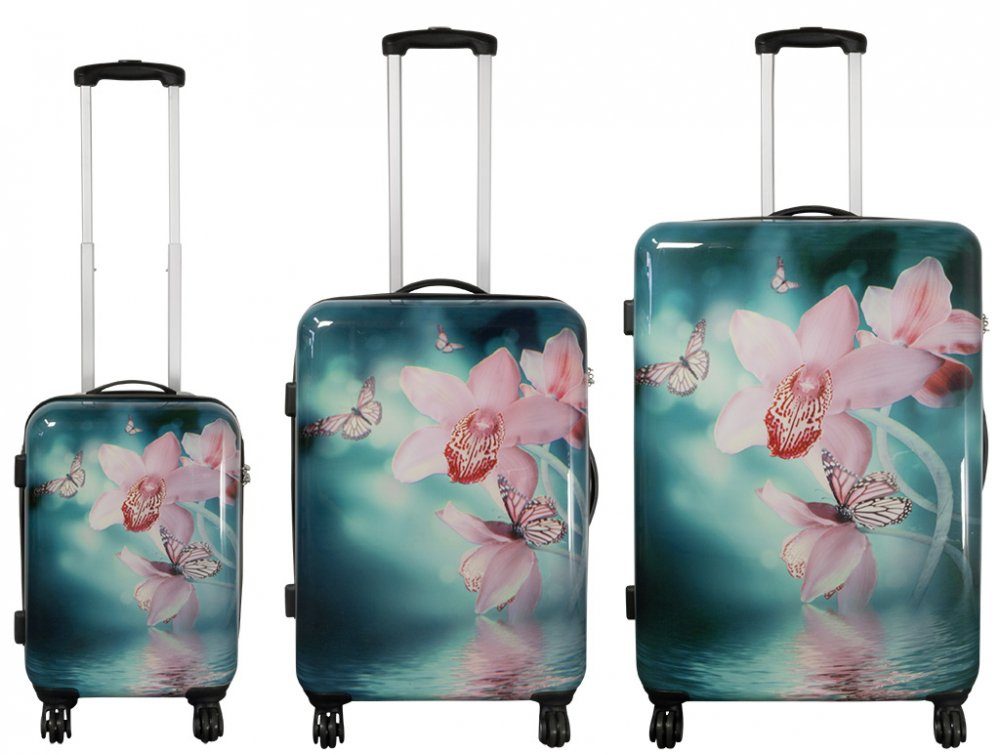 MONOPOL® Kofferset Kofferset 3 tlg. Trolleyset Reisekoffer Hartschale Orchidee