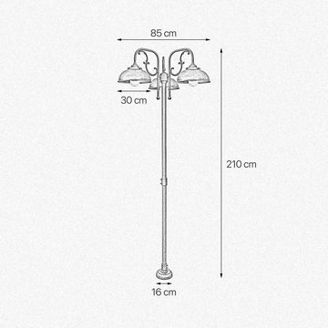 Licht-Erlebnisse Außen-Stehlampe LIPARI, ohne Leuchtmittel, Haus Hof IP44 in Bronze Antik matt 3-flammig E27 210 cm Glas Rustikal