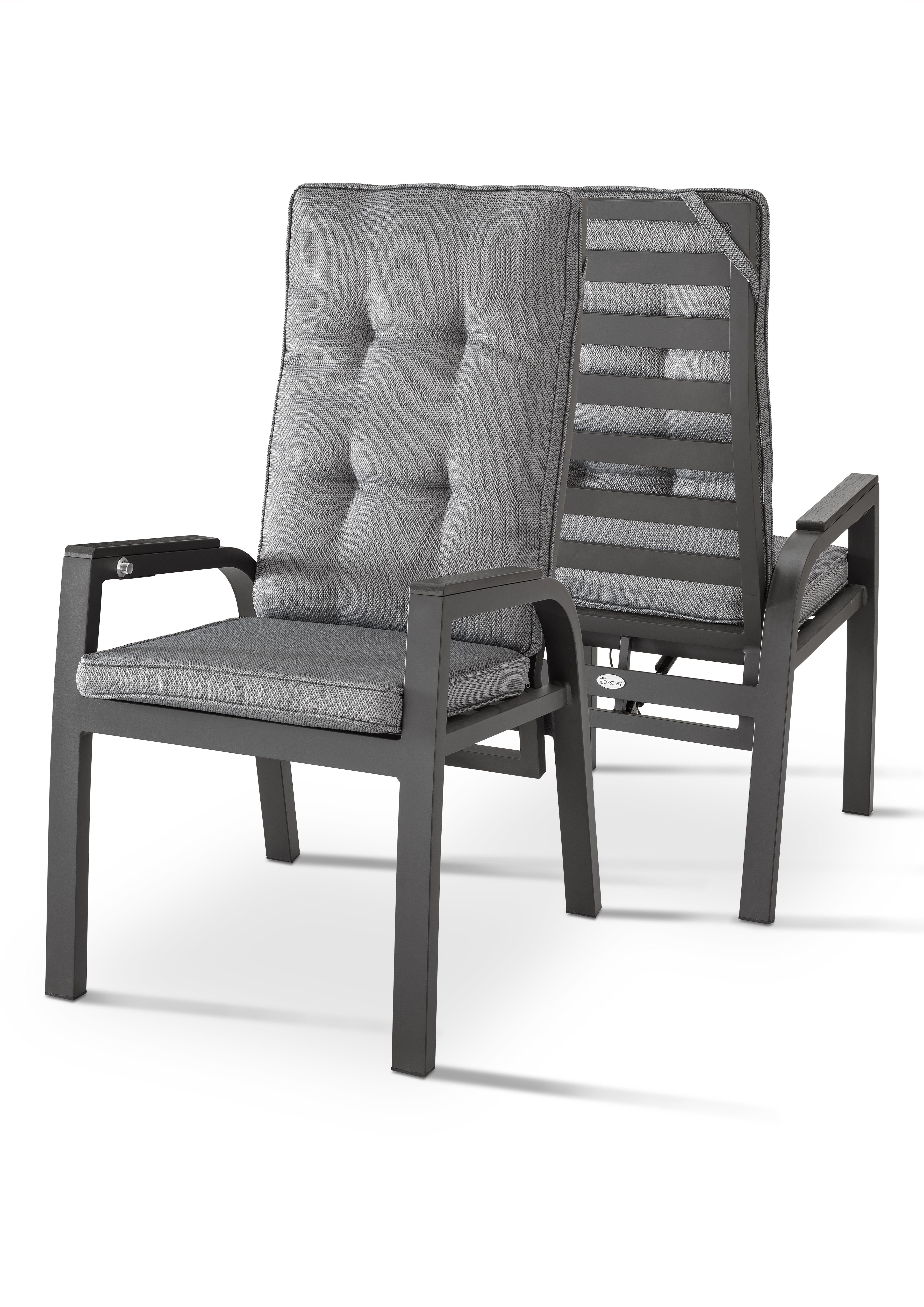 Rücken Sitz- Hochlehner Set), CAPRI Aluminium, (2er und stufenlos für Destiny Auflagen inkl. verstellbar,