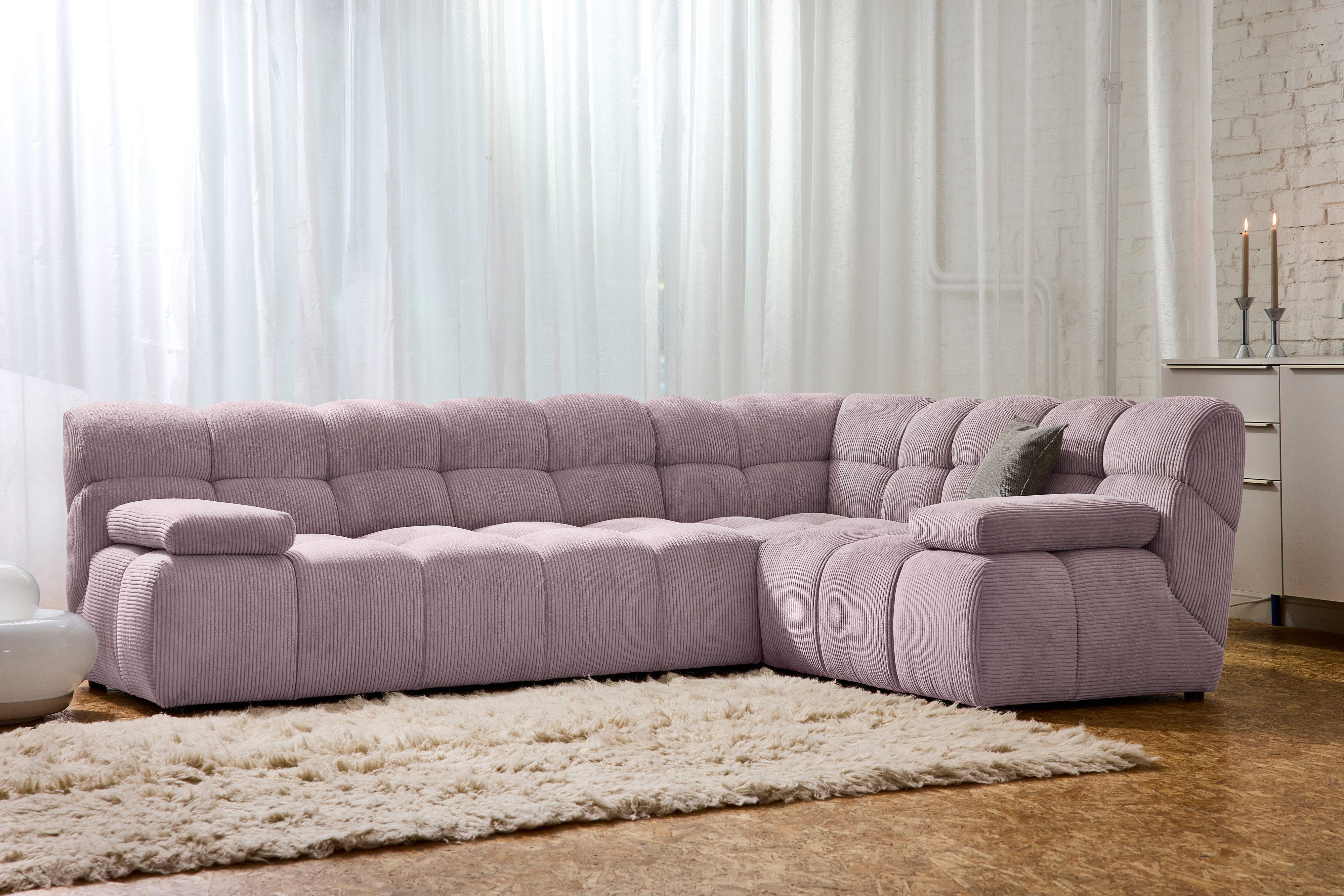 TOM TAILOR HOME Ecksofa SOFT CUBE, angenehm weicher Sitzkomfort, mit Armteilfunktion, stylische Retrovibes durch markante Kachelsteppung – 265 x 195 cm