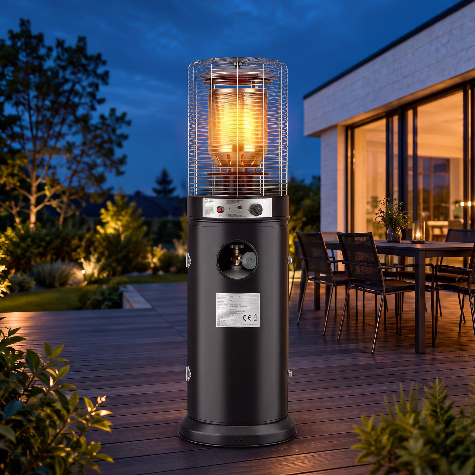 Nettlife Heizstrahler Terrasse Gas 10/13kW Mobiler Gasheizstrahler Terrassenheizer Schwarz, 136D x 45.5W x 45.5H, Heizpilz Terrasse Kippschutz und Schutzhülle