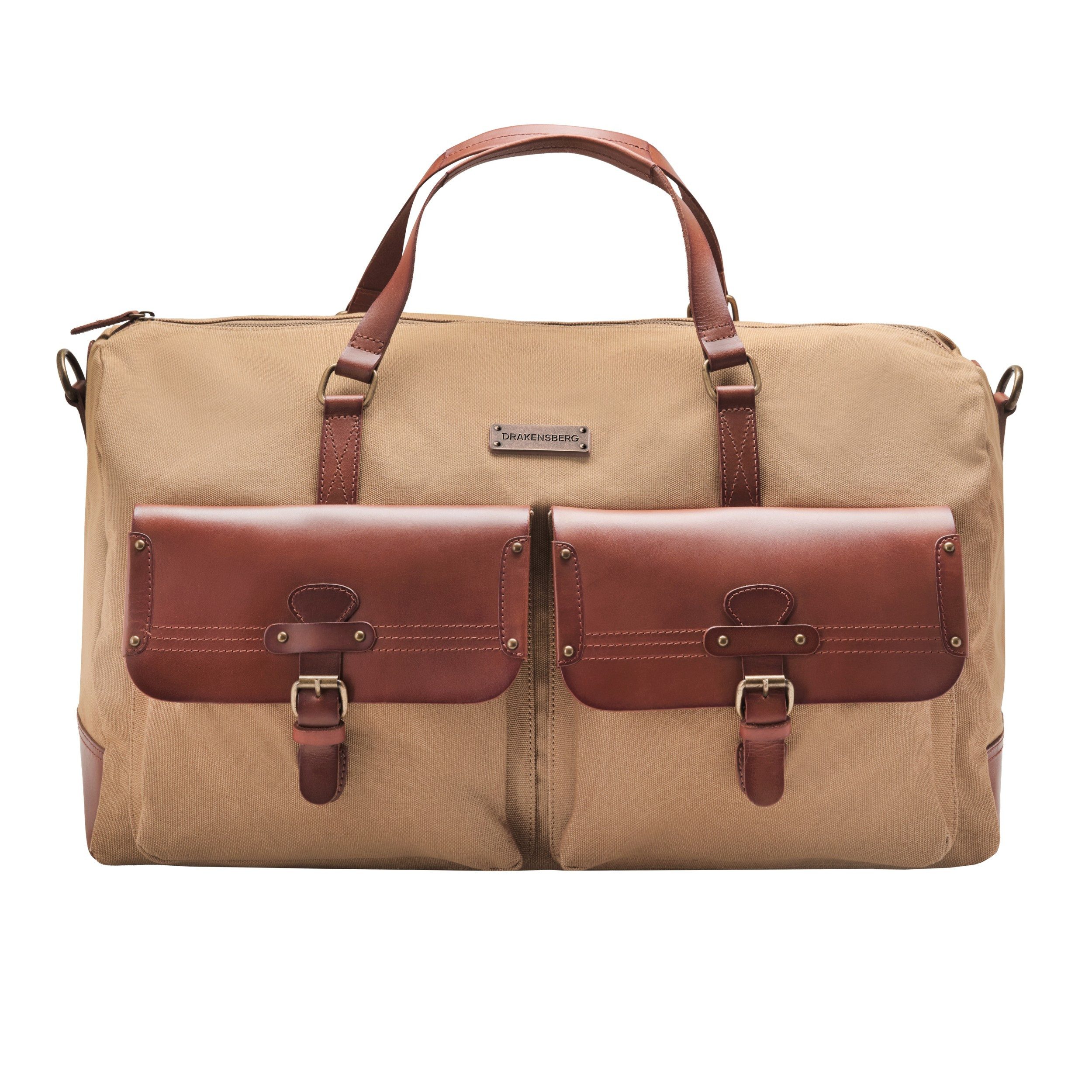 DRAKENSBERG Reisetasche Weekender »Steve« Khaki-Beige, groß, XL, für Damen, Herren, wasserabweisendes Canvas, Büffelleder