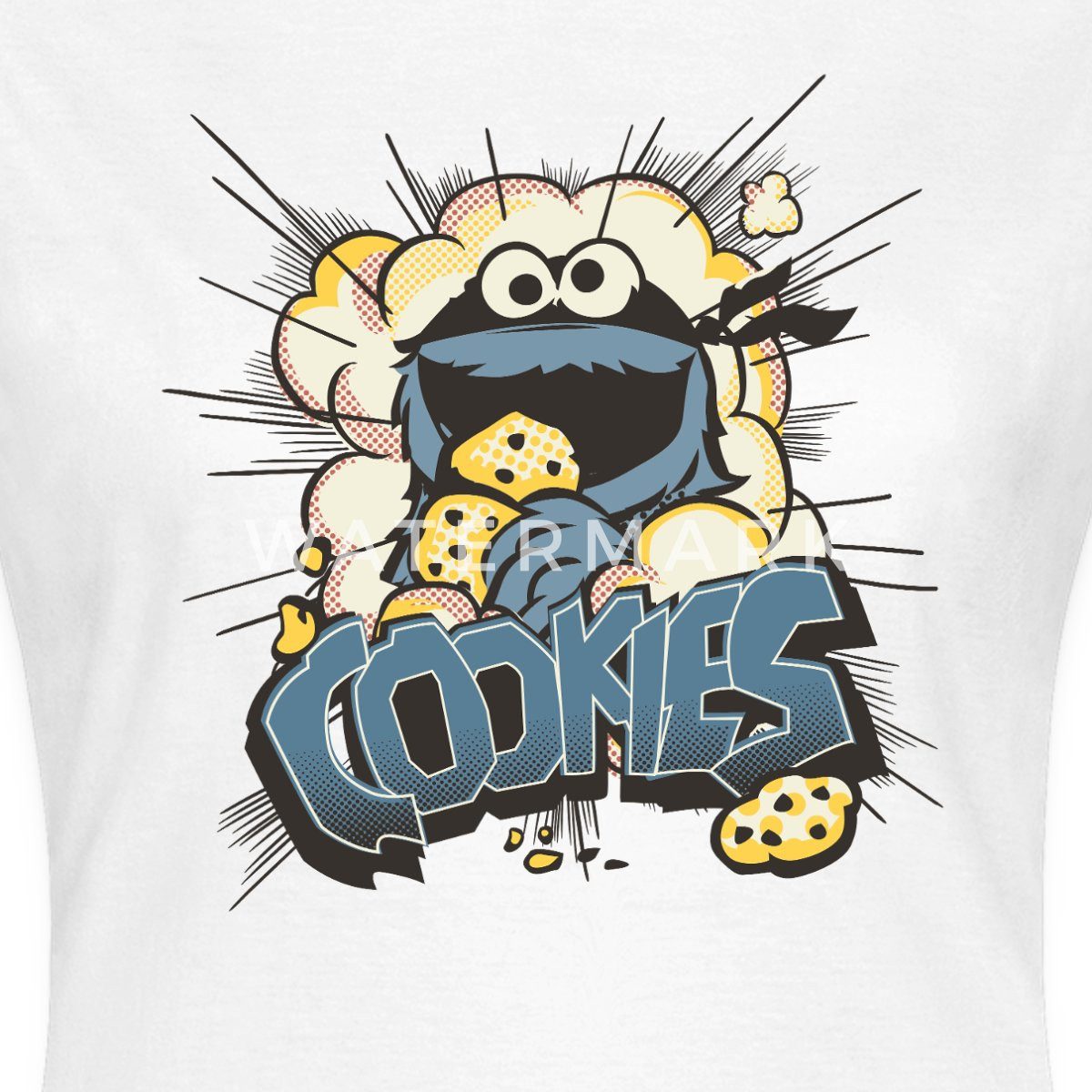 Spreadshirt T-Shirt Sesamstraße Design Mit Krümelmonster Und Cookies Frauen T-Shirt (1-tlg) Slim Fit, fällt klein aus