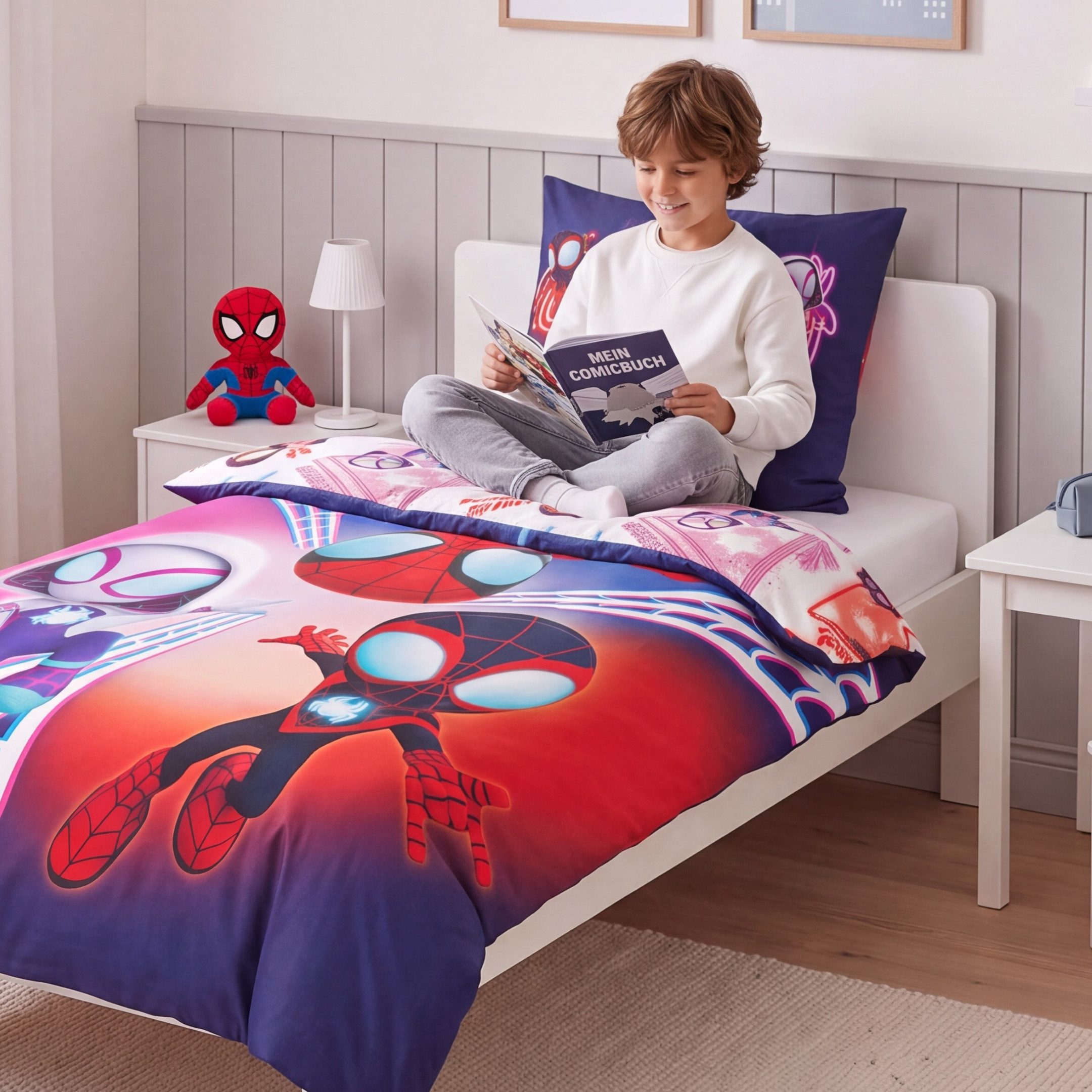 MTOnlinehandel Bettwäsche Marvel Spiderman "Spidey" 135x200 + 80x80 cm, Renforcé, 2 teilig, Spidey und seine super Freunde • Ghost-Spider und Miles Morales – Bild 3 von 5