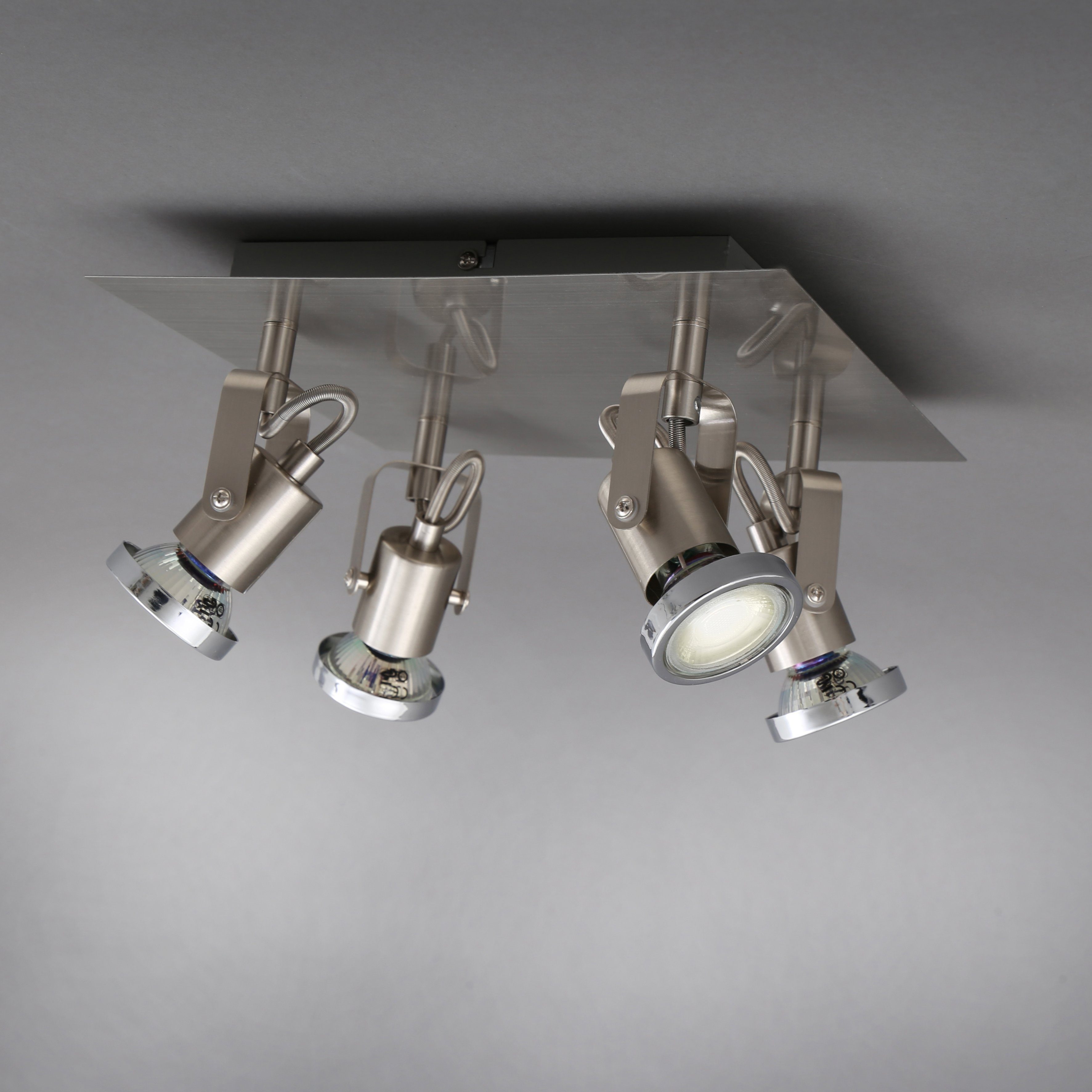 Design LED Deckenleuchte Nickel matt Spots drehbar Deckenbalken Wohnzimmerlampe 